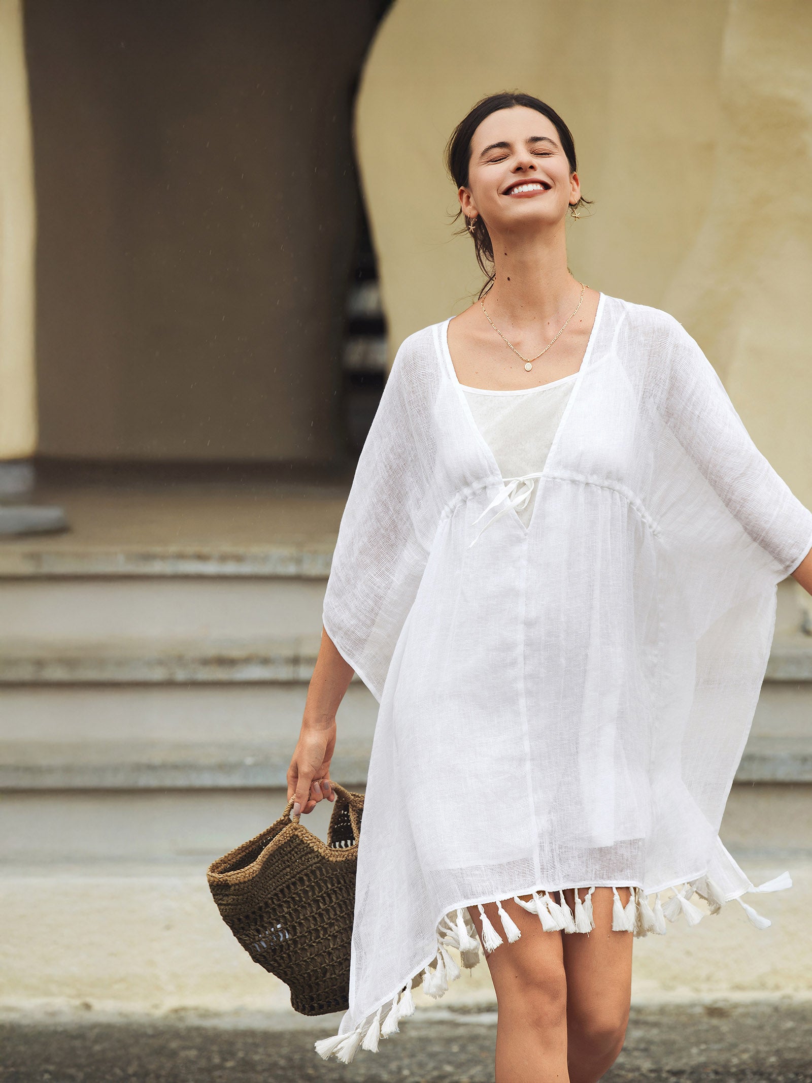 Linen V-Neck Cover-Up and Slip Dress Set CASS