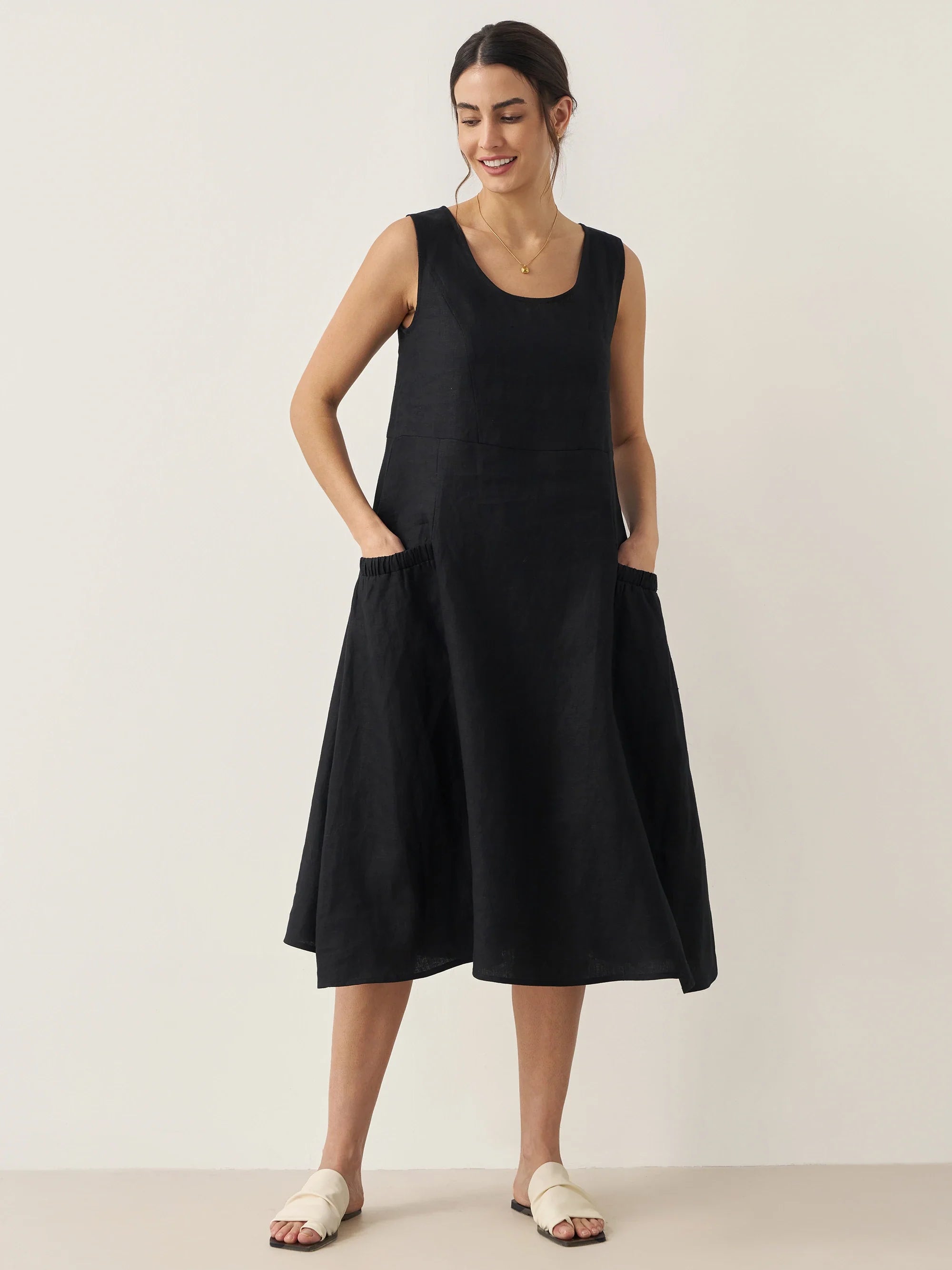 100% Linen Swing Beach Tank Dress GIANA