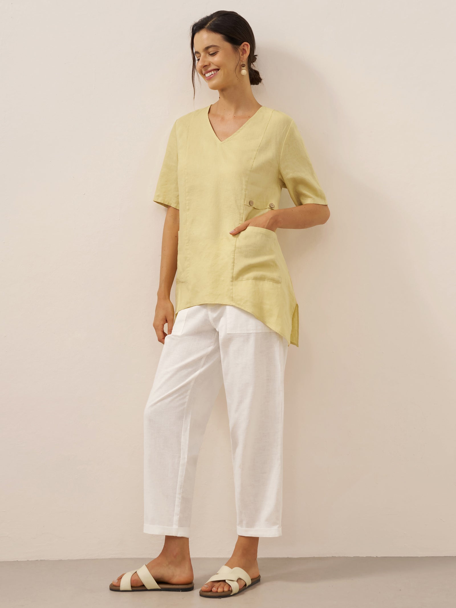 100% Linen Asymmetric Hem Long Top ISLA