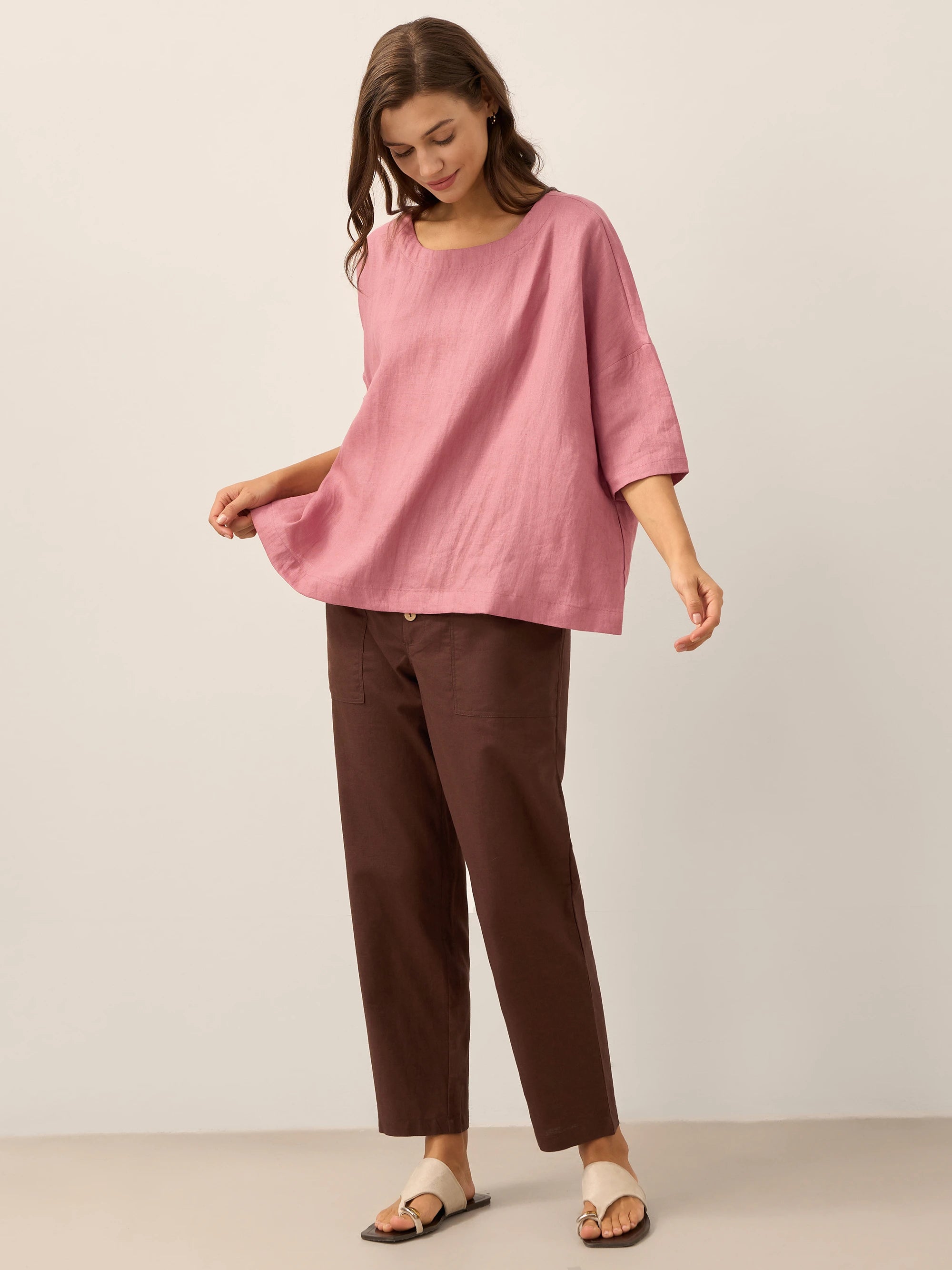 Linen Simple Button Fly Trousers HEIDI