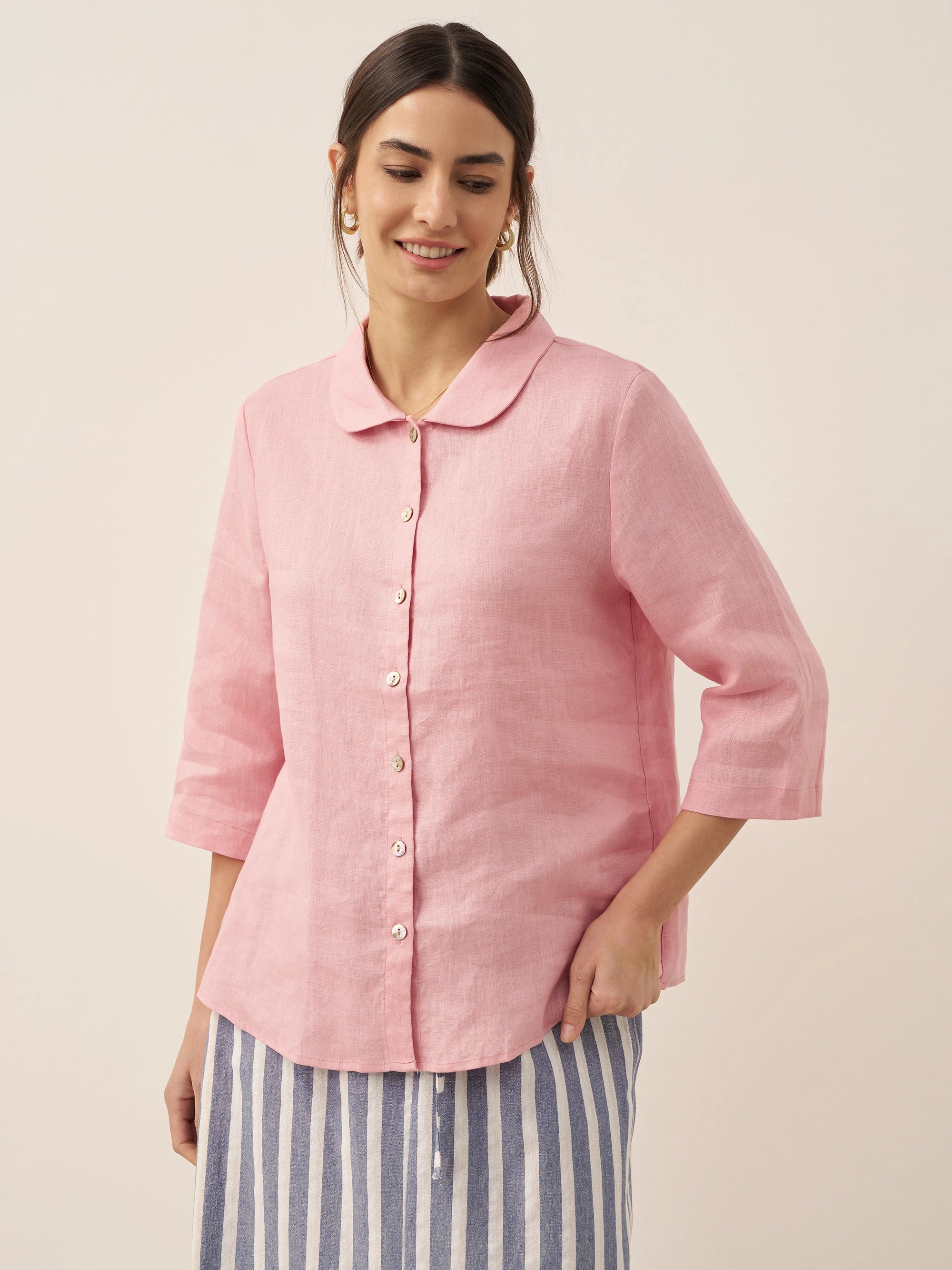 100% Linen Peter Pan Collar 3/4 Sleeve Shirt ASTRID