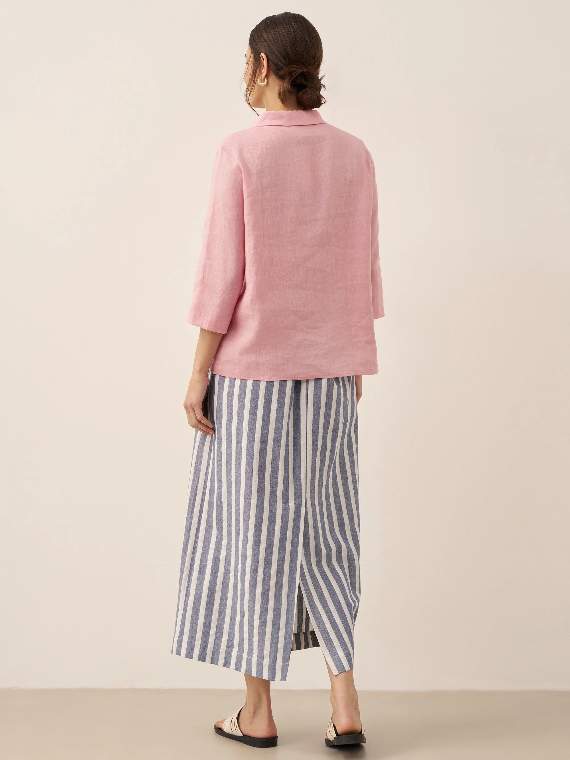 Linen Striped Drawstring Skirt ELISE