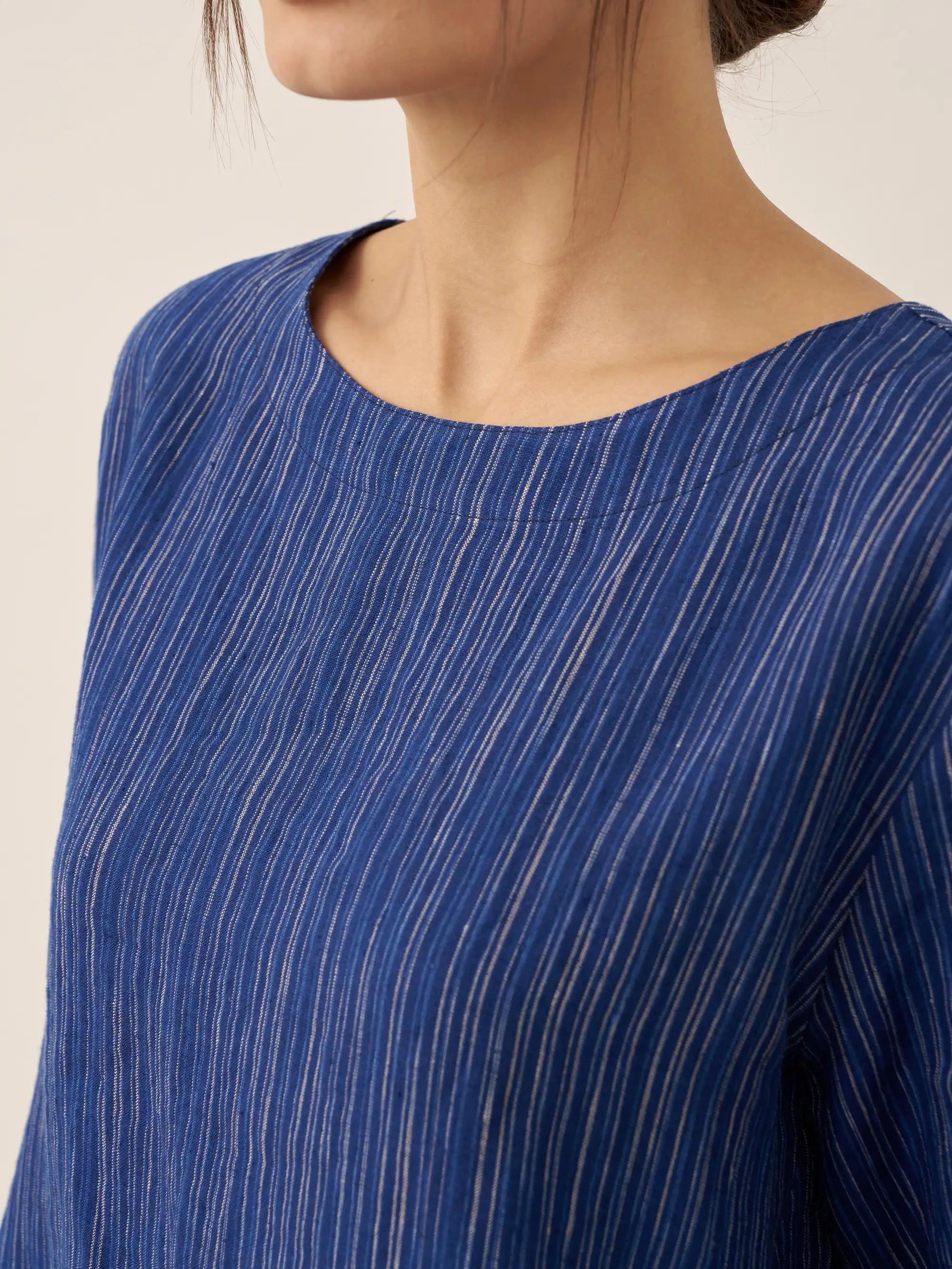 100% Linen Round Neck Artistic Stripe Top FLORENCE
