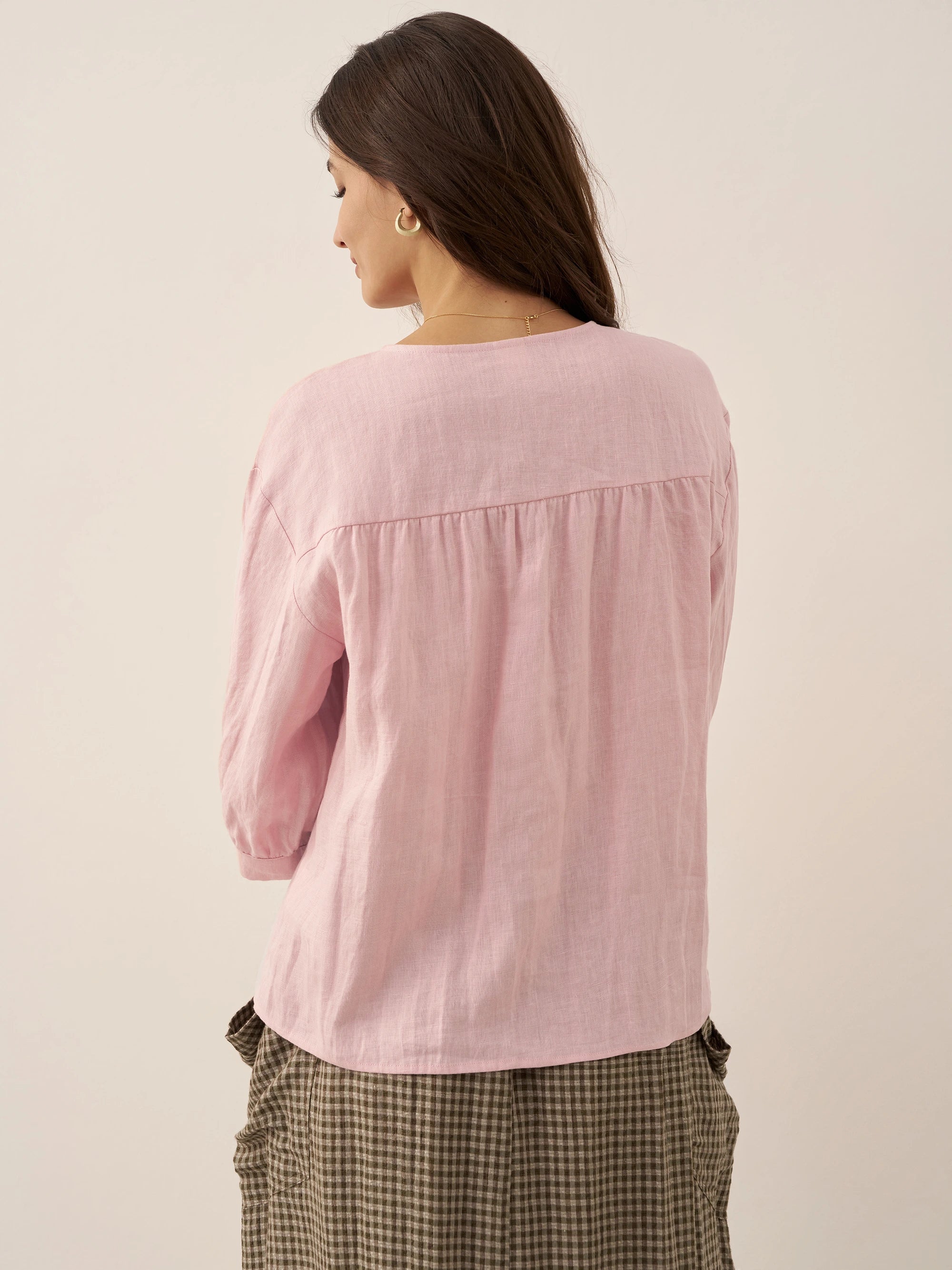 100% Linen Button-Front Drop Shoulder Shirt EASTER