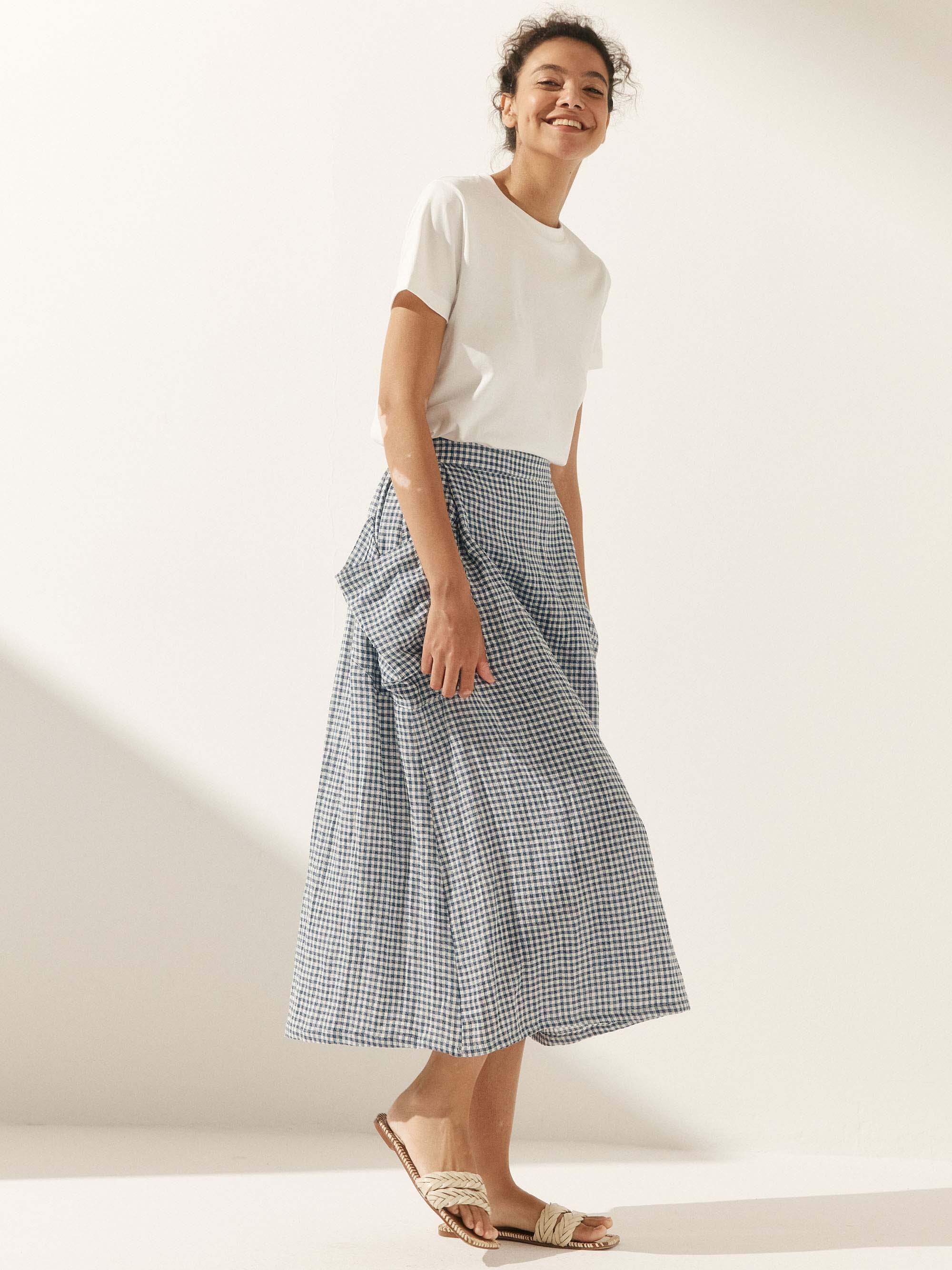 100% Linen Elastic Waist Skirt MARINA