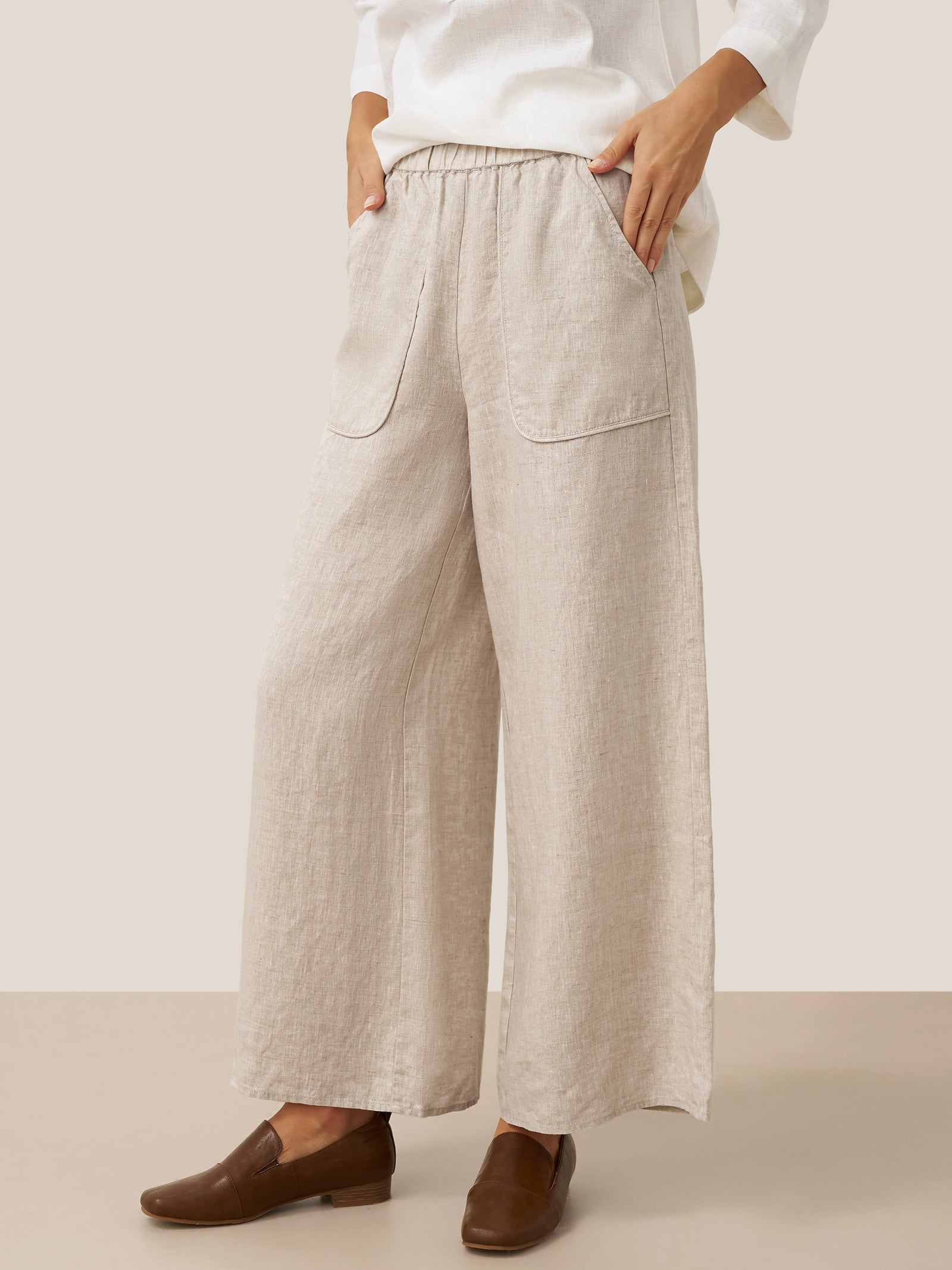 100% Linen Pocket Wide Leg Pants THALIA