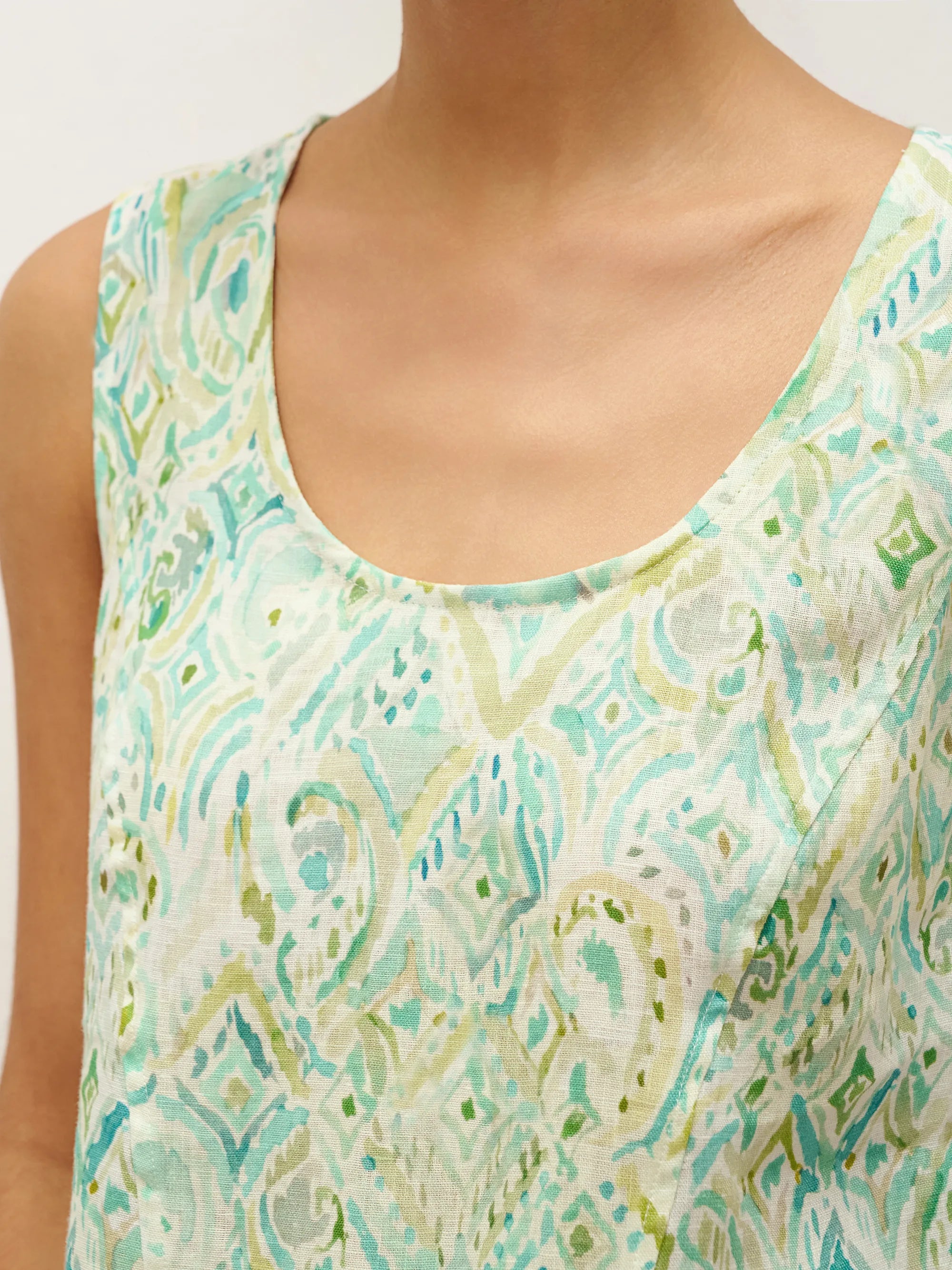 100% Linen Floral Swing Beach Tank Dress LORRAINE