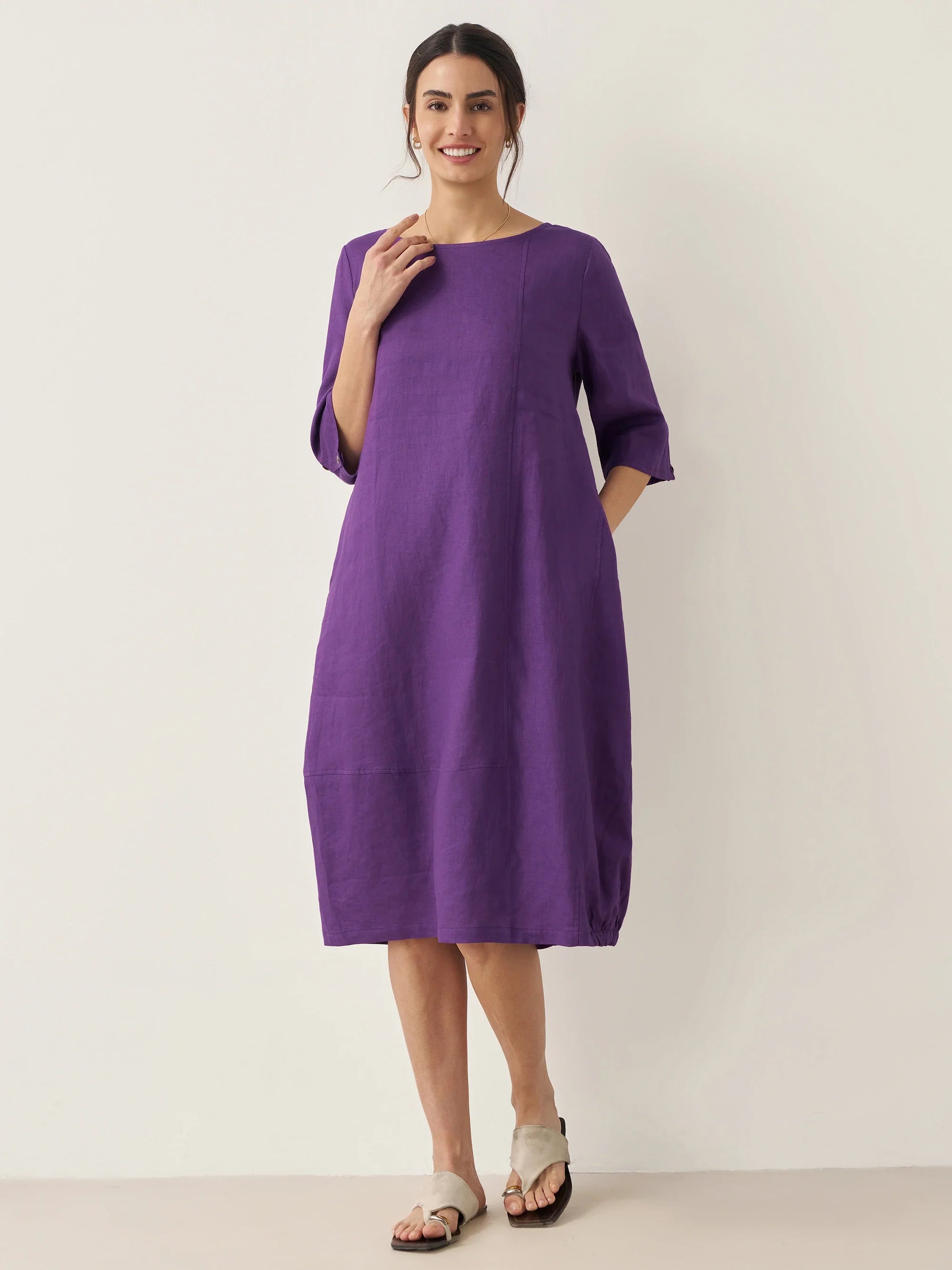 100% Linen Collarless Mid-Length Dress SOFIA
