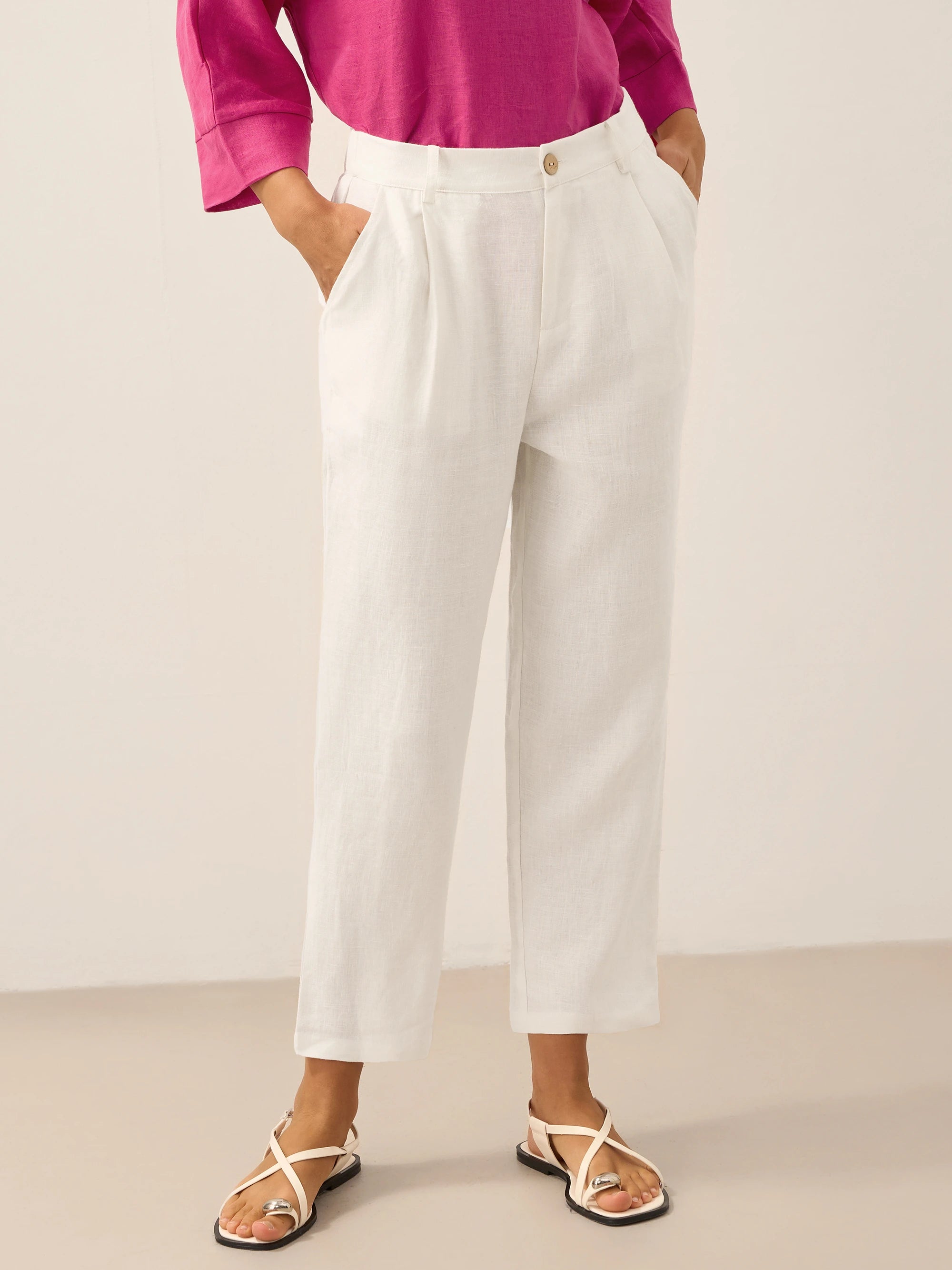 100% Linen Relaxed Fit Lightweight Cover-Up Bottoms WINONA