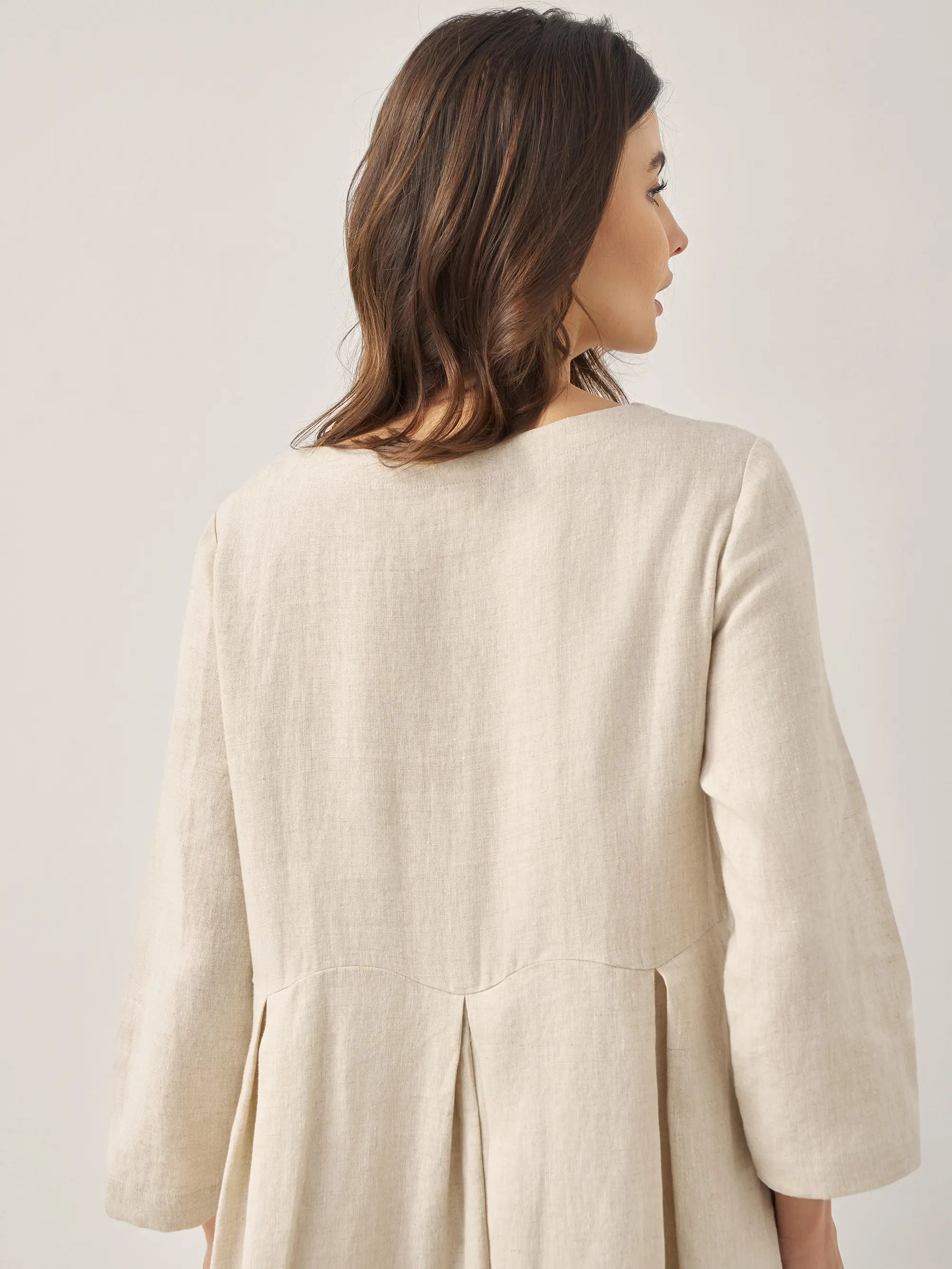 100% Linen Bateau Neck Pleated Maxi Dress