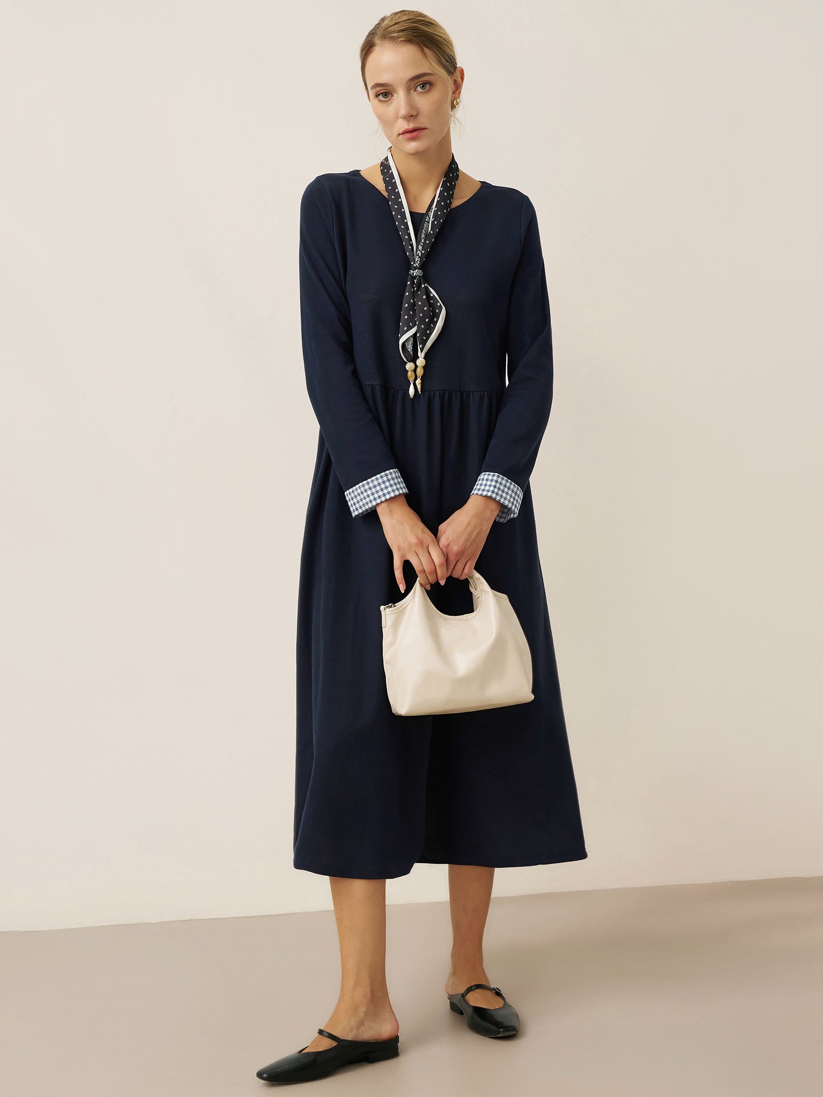 Cotton Patchwork Cuff Crew Neck Casual Maxi Dress SCARLETT