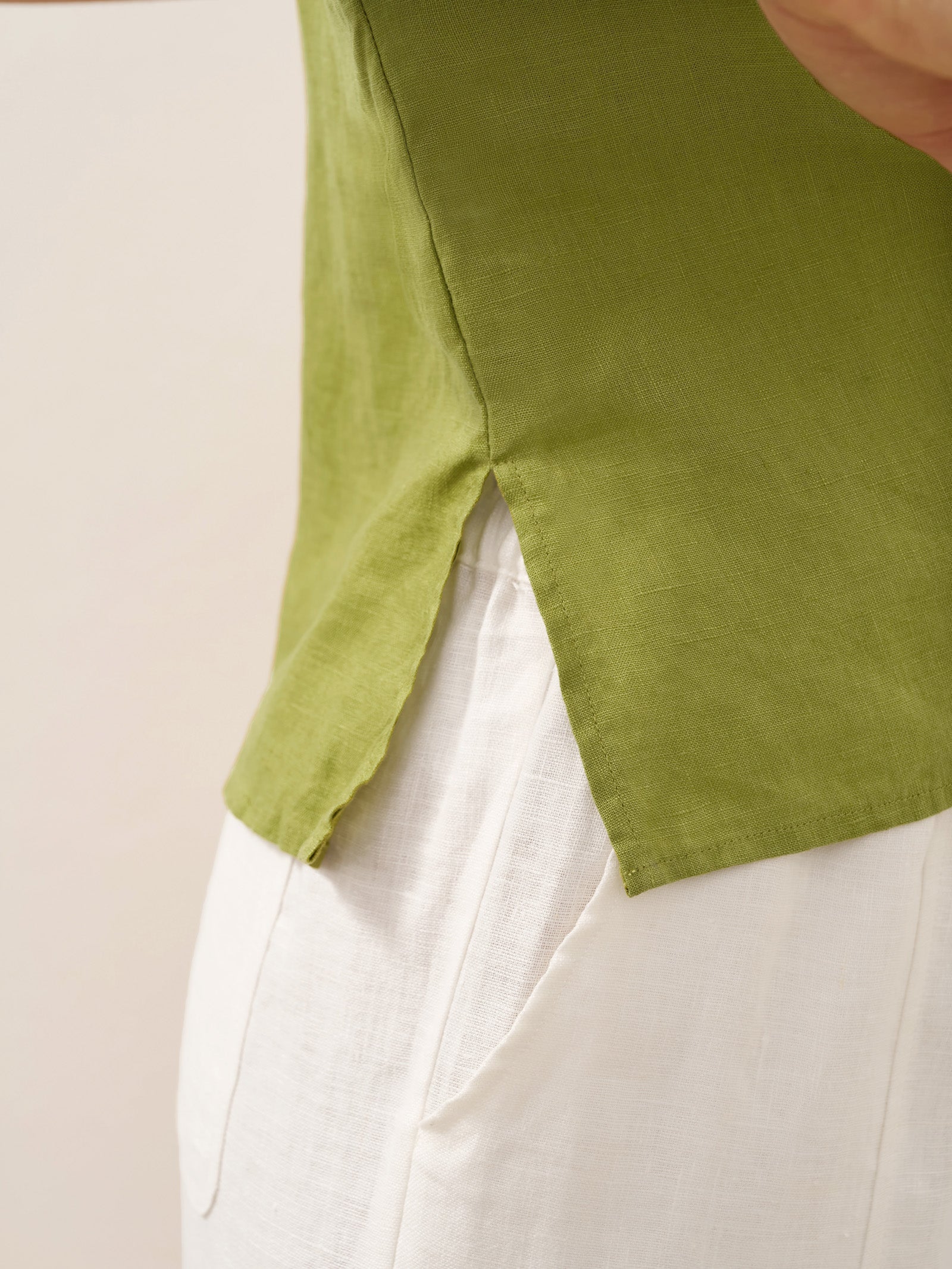 100% Linen Collared Cap Sleeve Top IVY
