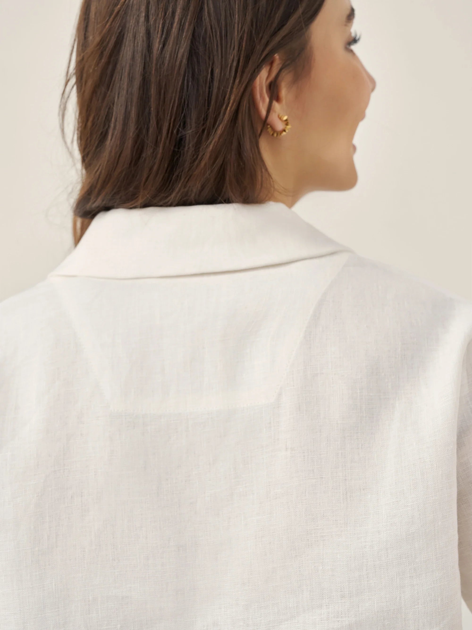 100% Linen Button-Up Short Sleeve Shirt ORENDA