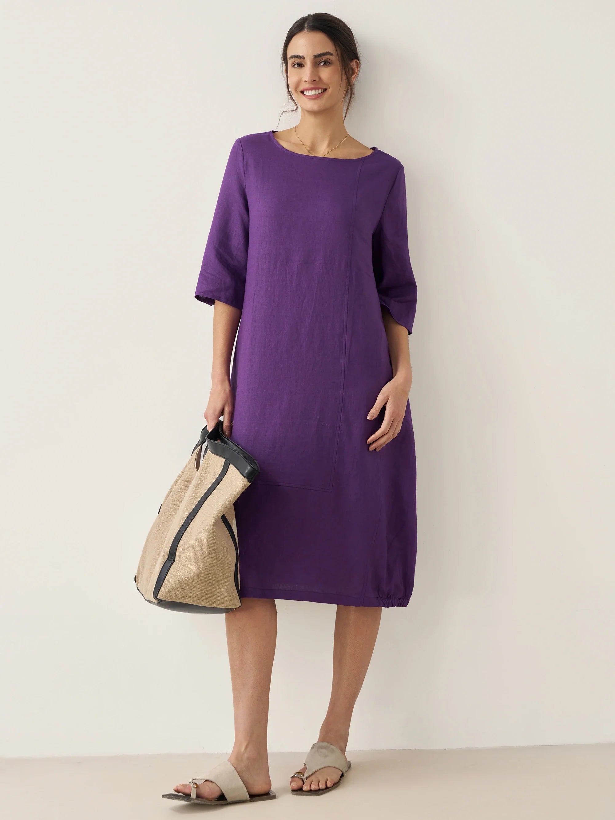100% Linen Collarless Mid-Length Dress SOFIA