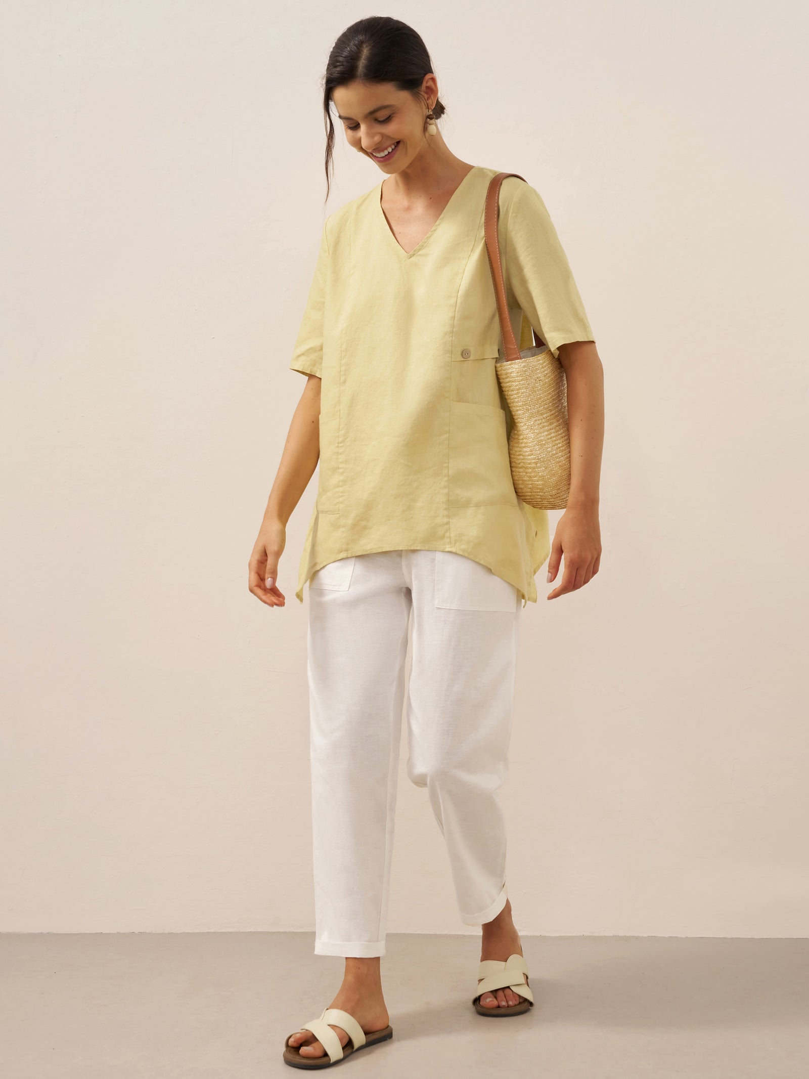 100% Linen Asymmetric Hem Long Top ISLA