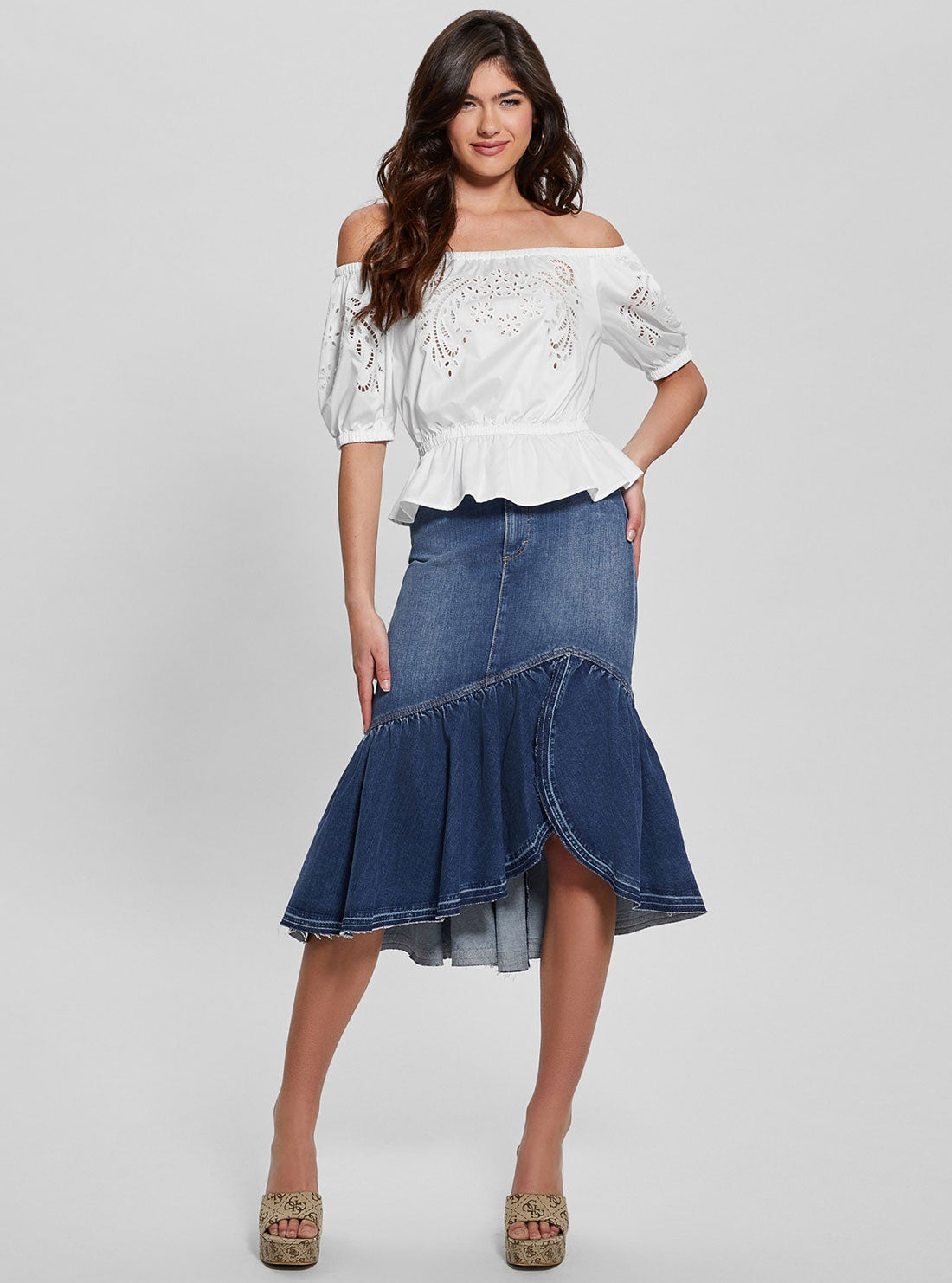 White Embroidered Lazo Top