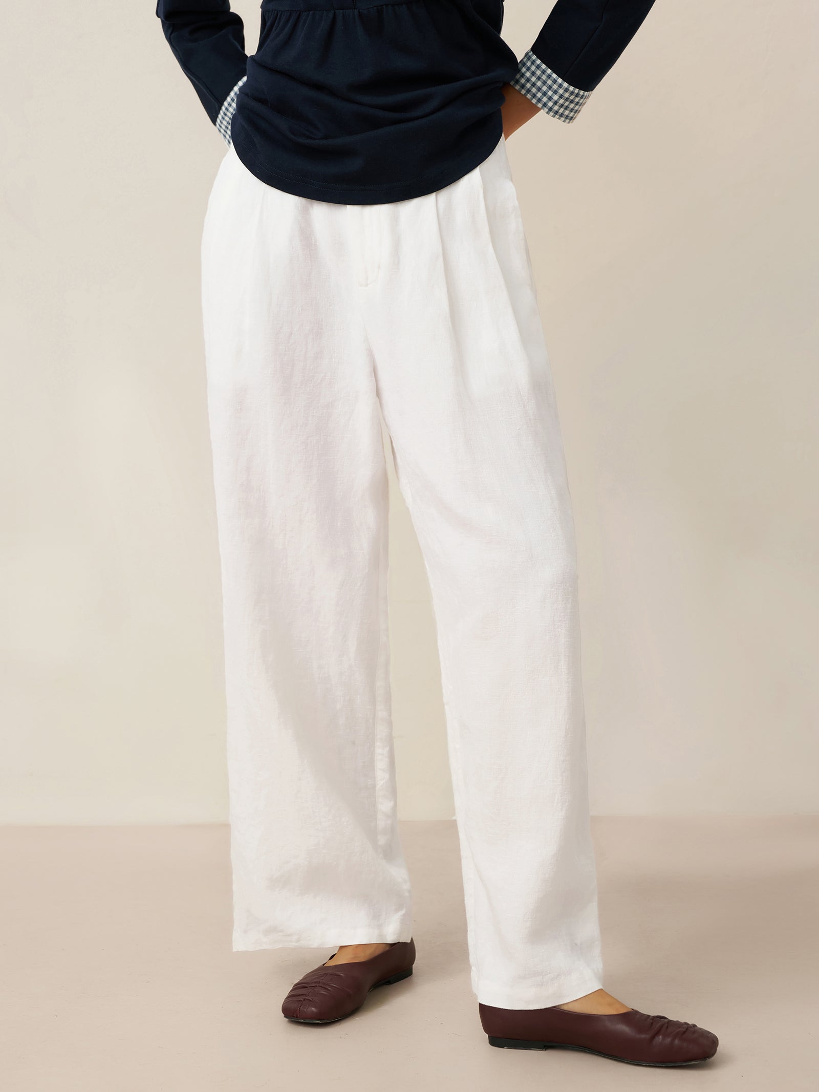 100% Linen Relaxed Fit Straight Leg Trousers KINSLEY