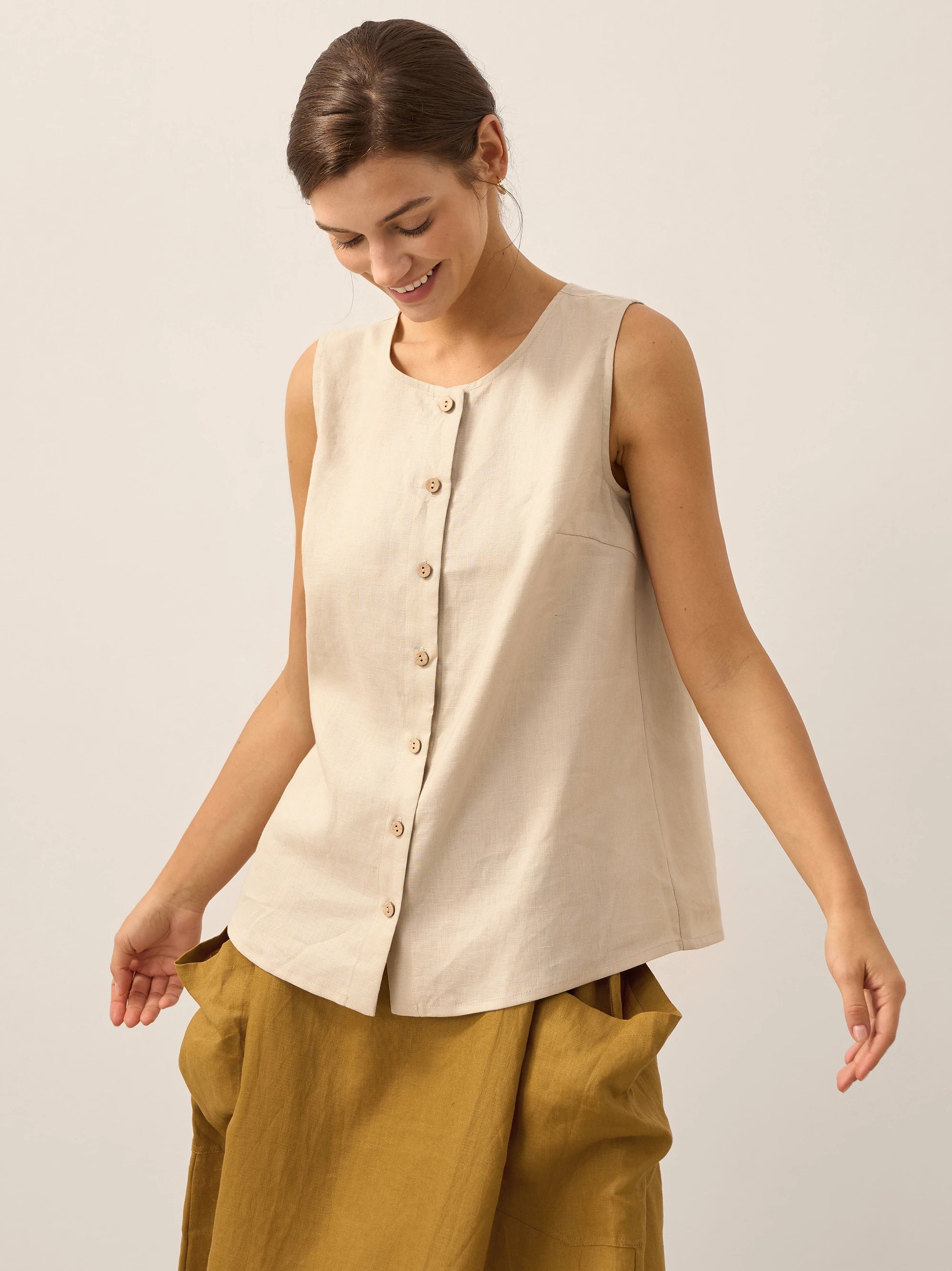 100% Linen Buttons Down Tank Top ERIN