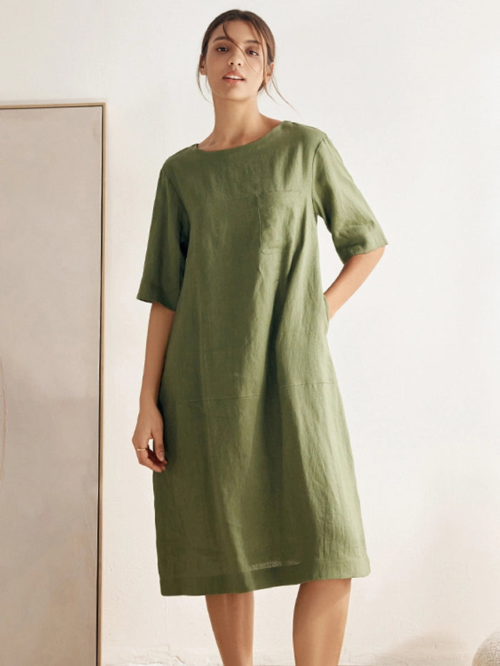 100% Linen Mid-Sleeve Maxi Dress GEORGINA