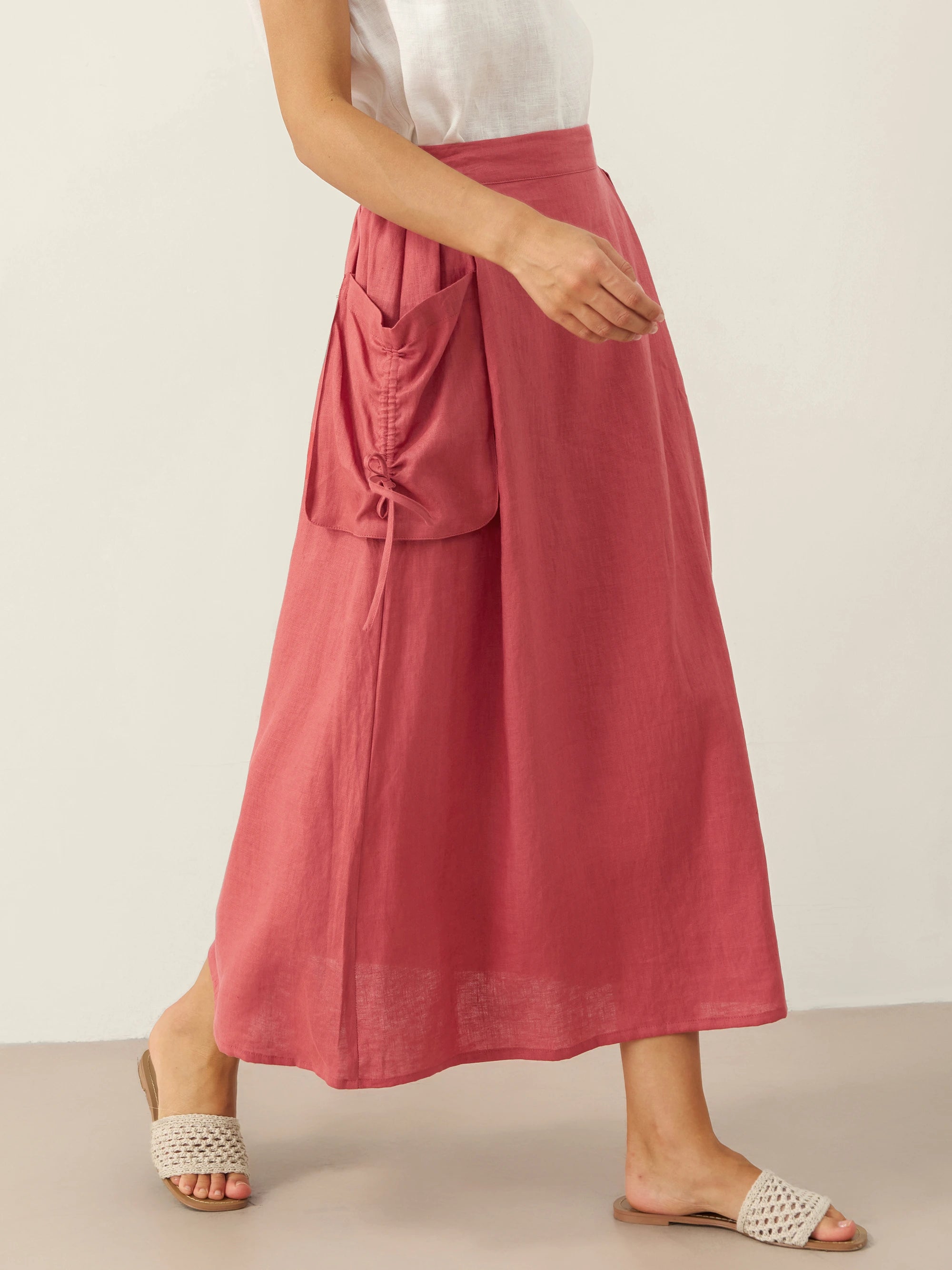 100% Linen Drawstring Pocket Skirt TESS