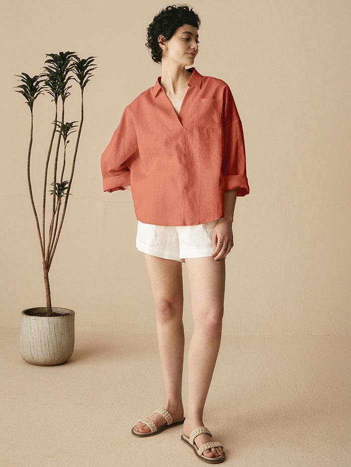 Linen Oversized Fit Pocket Shirt ELOWEN