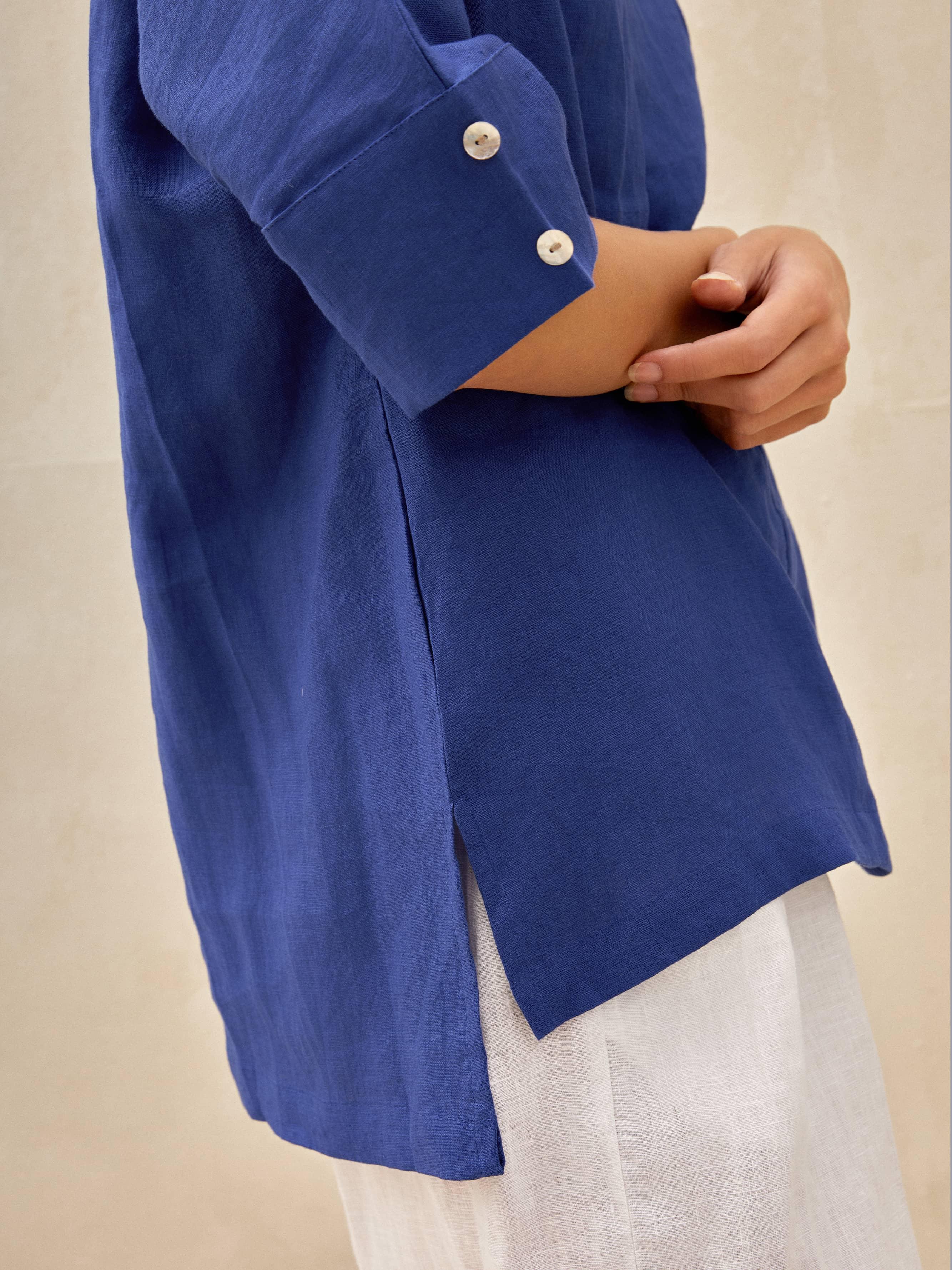 100% Linen V-Neck Short Sleeve Shirt SIERRA