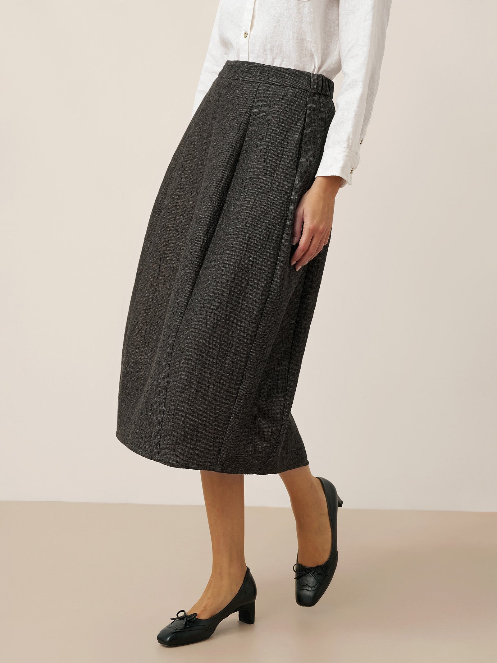 Linen Cocoon-Shaped Elastic Waist Skirt RHIANNON