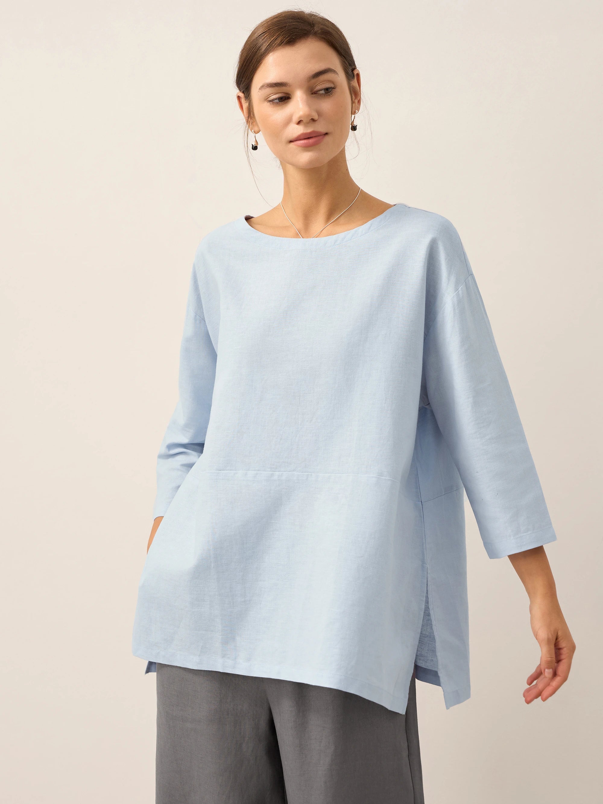 Linen White Boat Neck Oversized Top AVA