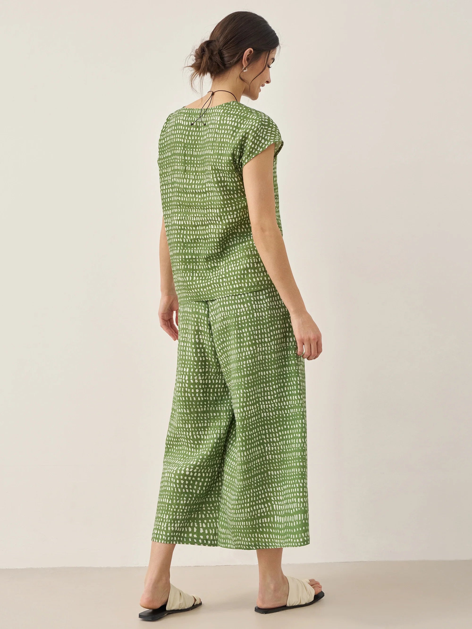 100% Linen Dot Skirt-Pants with Elastic Waist LUMI