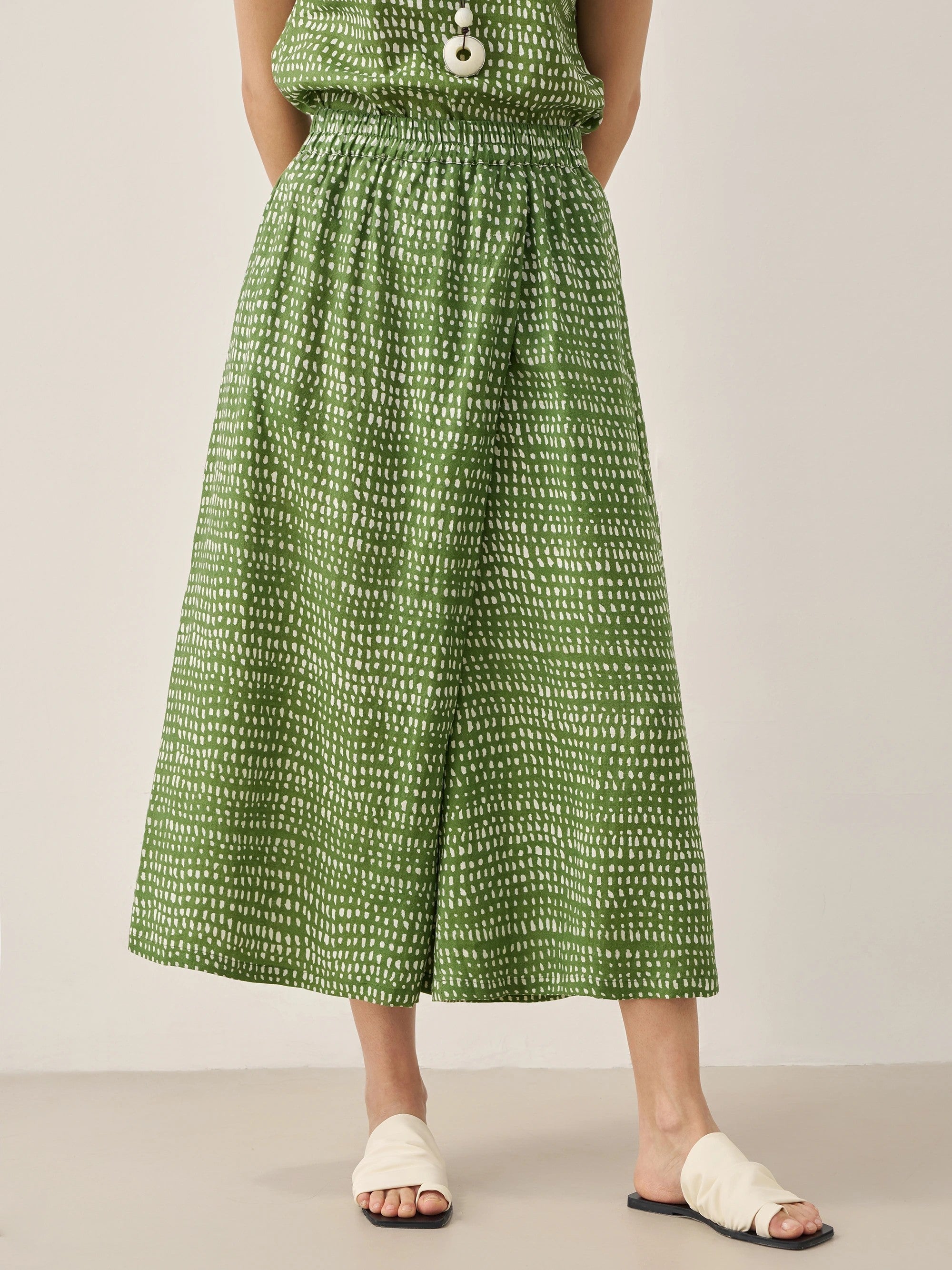 100% Linen Dot Skirt-Pants with Elastic Waist LUMI