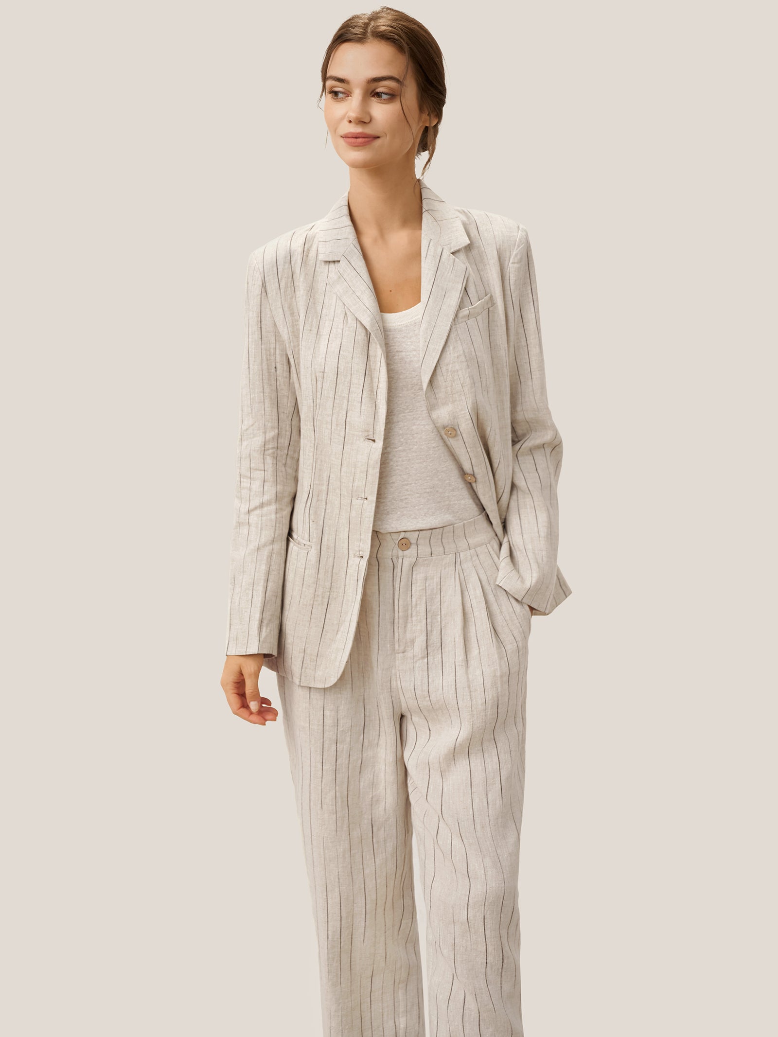 100% Linen Sketch Stripe Suit Set ELOISE