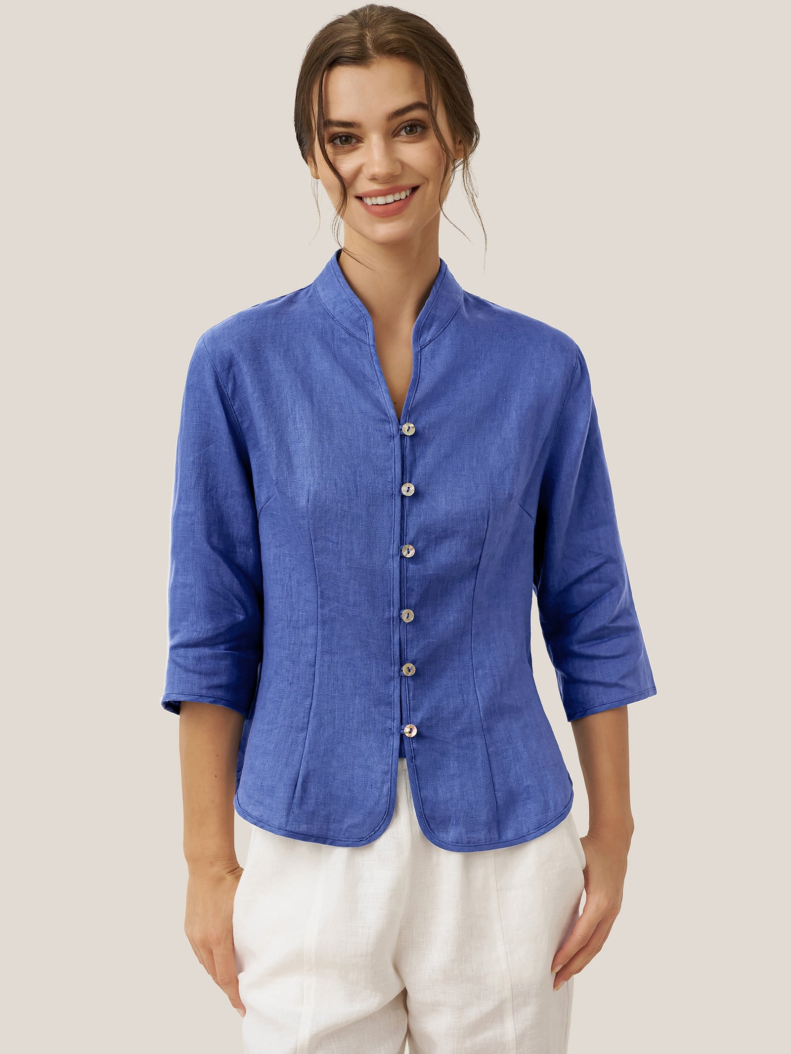 100% Linen Hand Button Fitted Jacket AMELIA