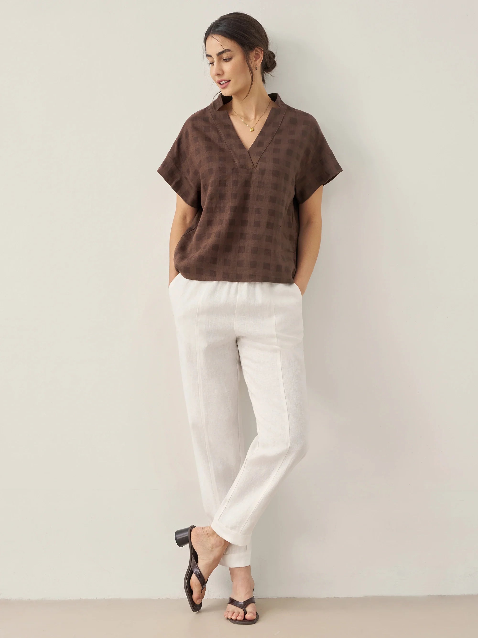 100% Linen Straight-Leg Pants with Elastic Waist PATRICE