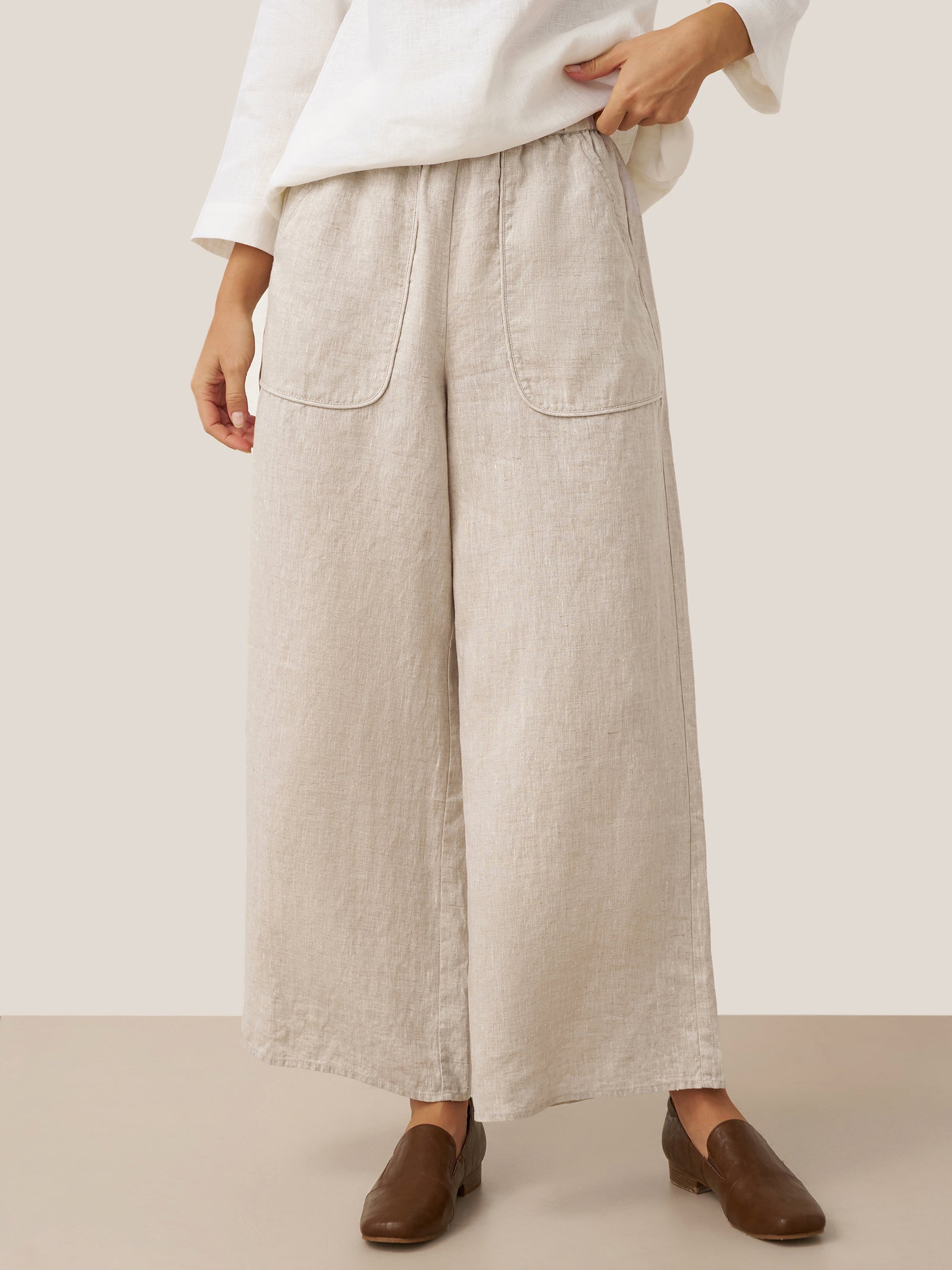 100% Linen Pocket Wide Leg Pants THALIA