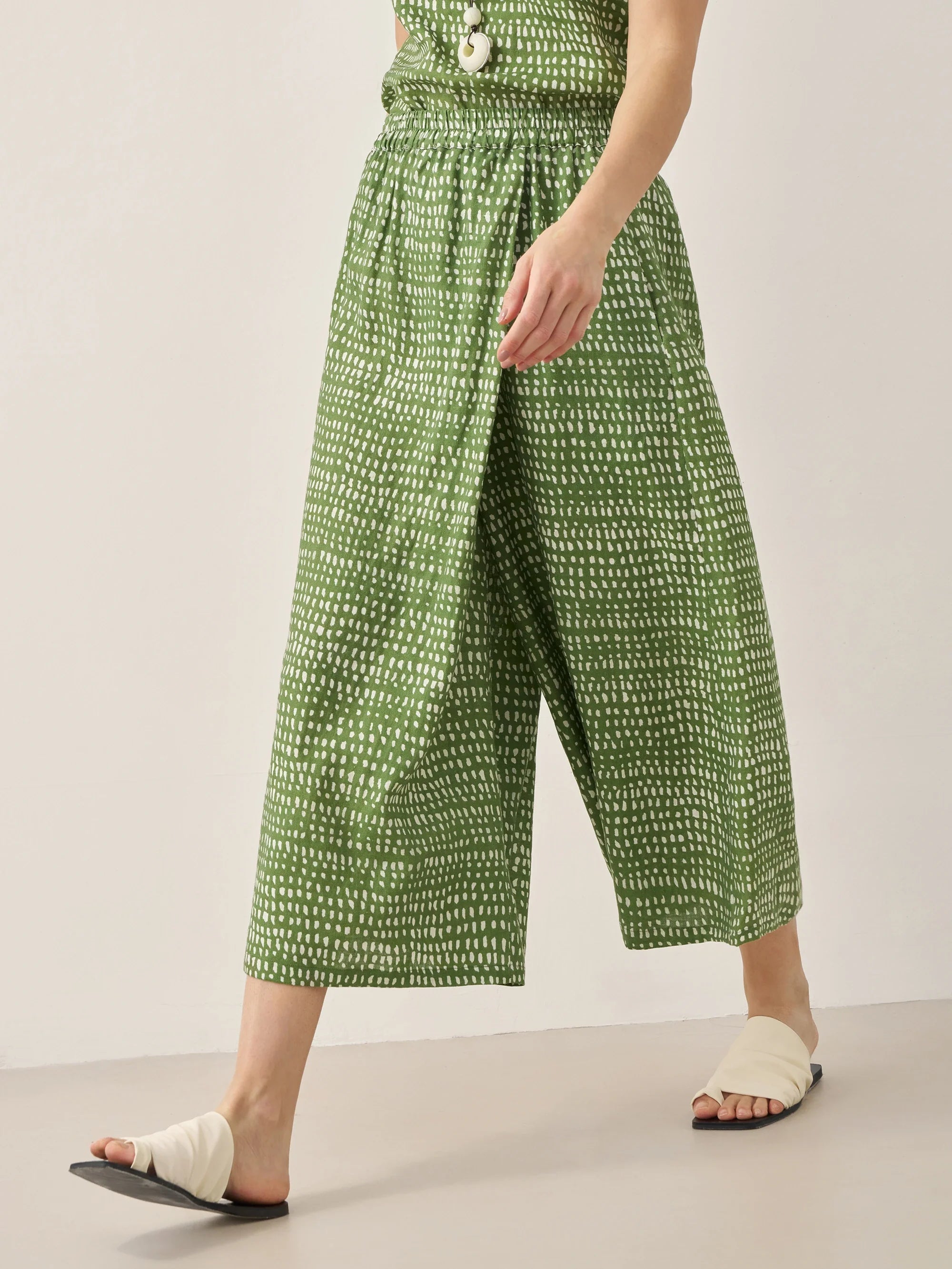 100% Linen Dot Skirt-Pants with Elastic Waist LUMI
