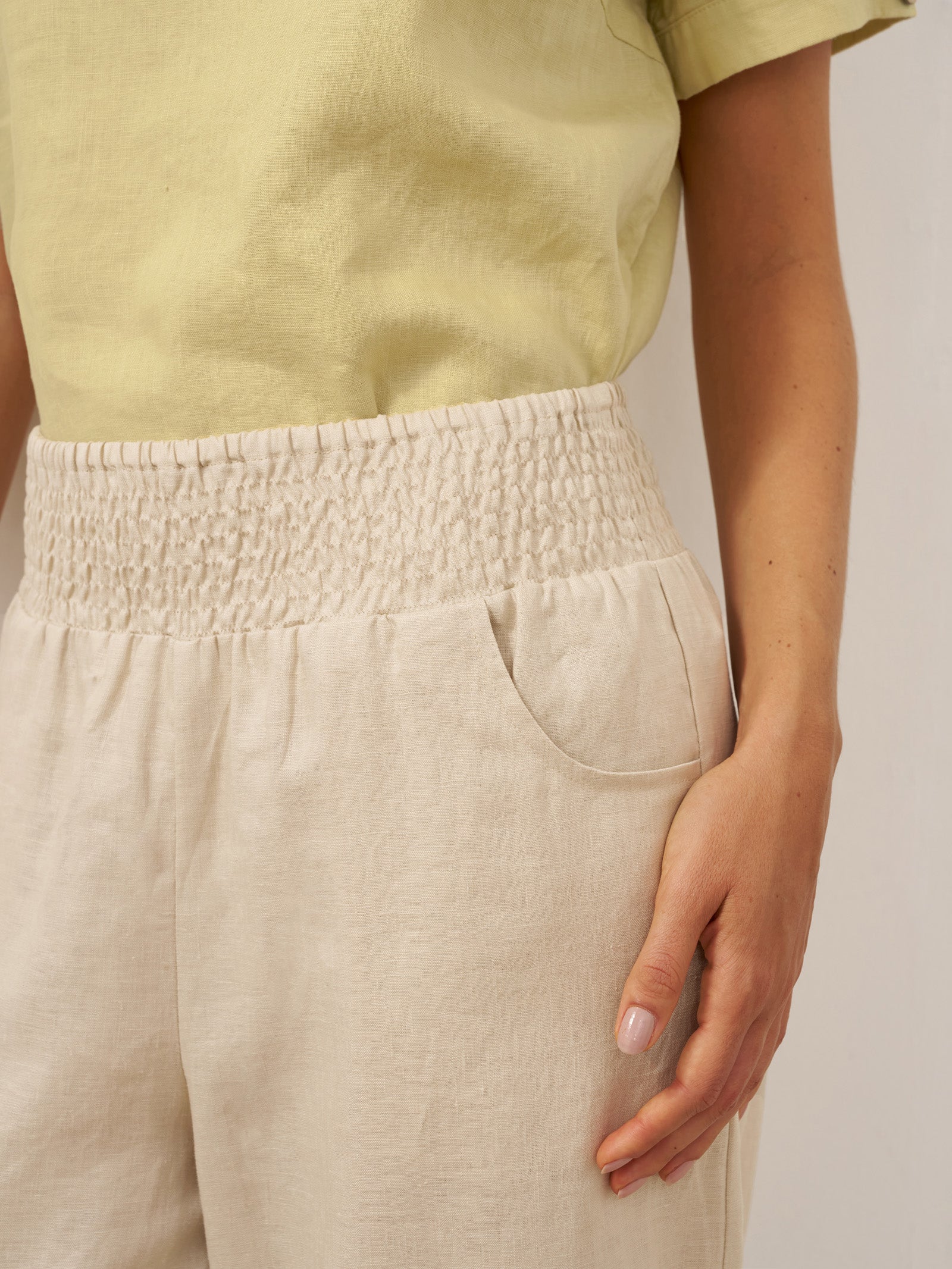 100% Linen Broad Elastic Waistband Pants TALIA