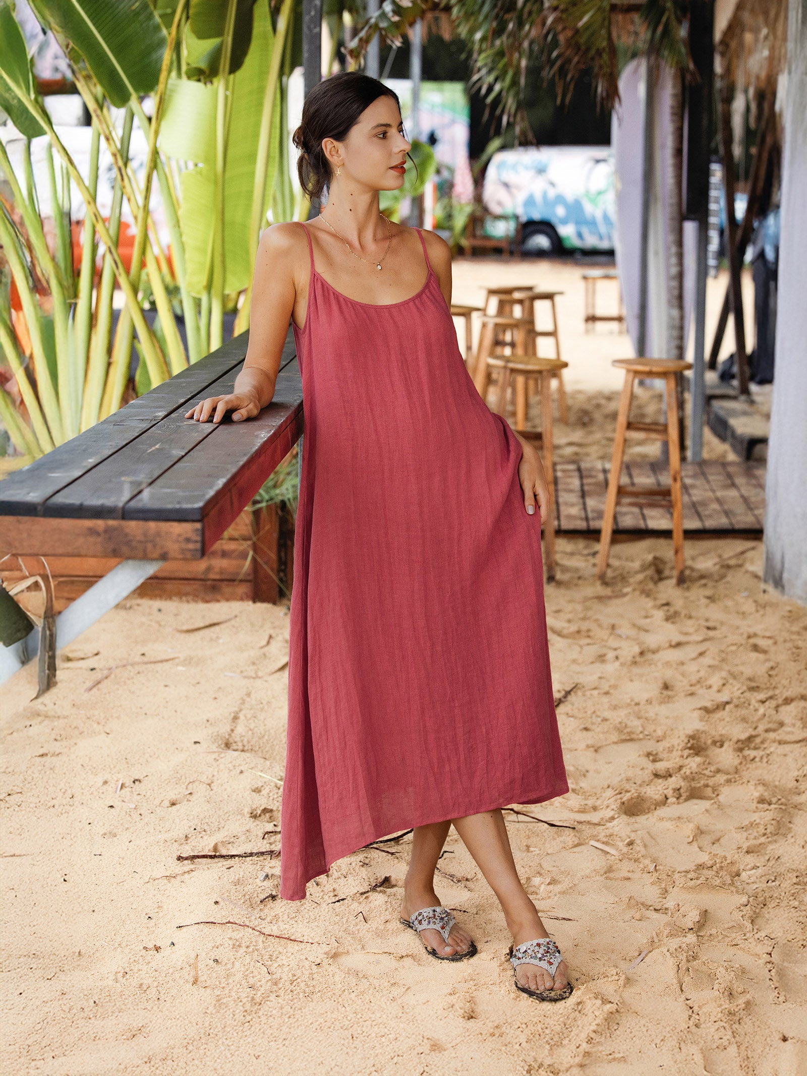 100% Linen Strappy Maxi Dress & Cover-Up Set UNA