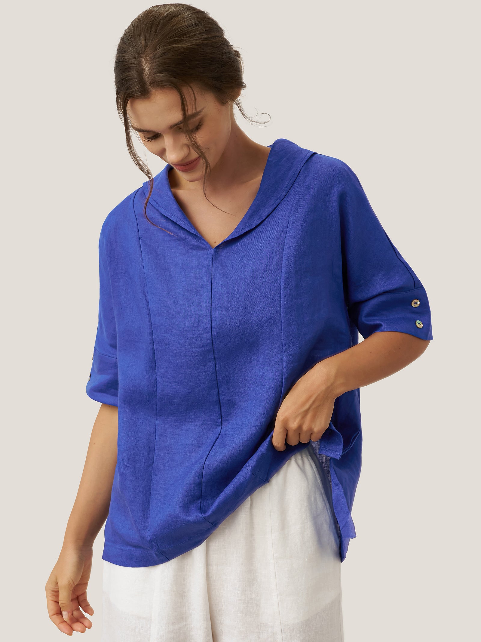 100% Linen V-Neck Short Sleeve Shirt SIERRA