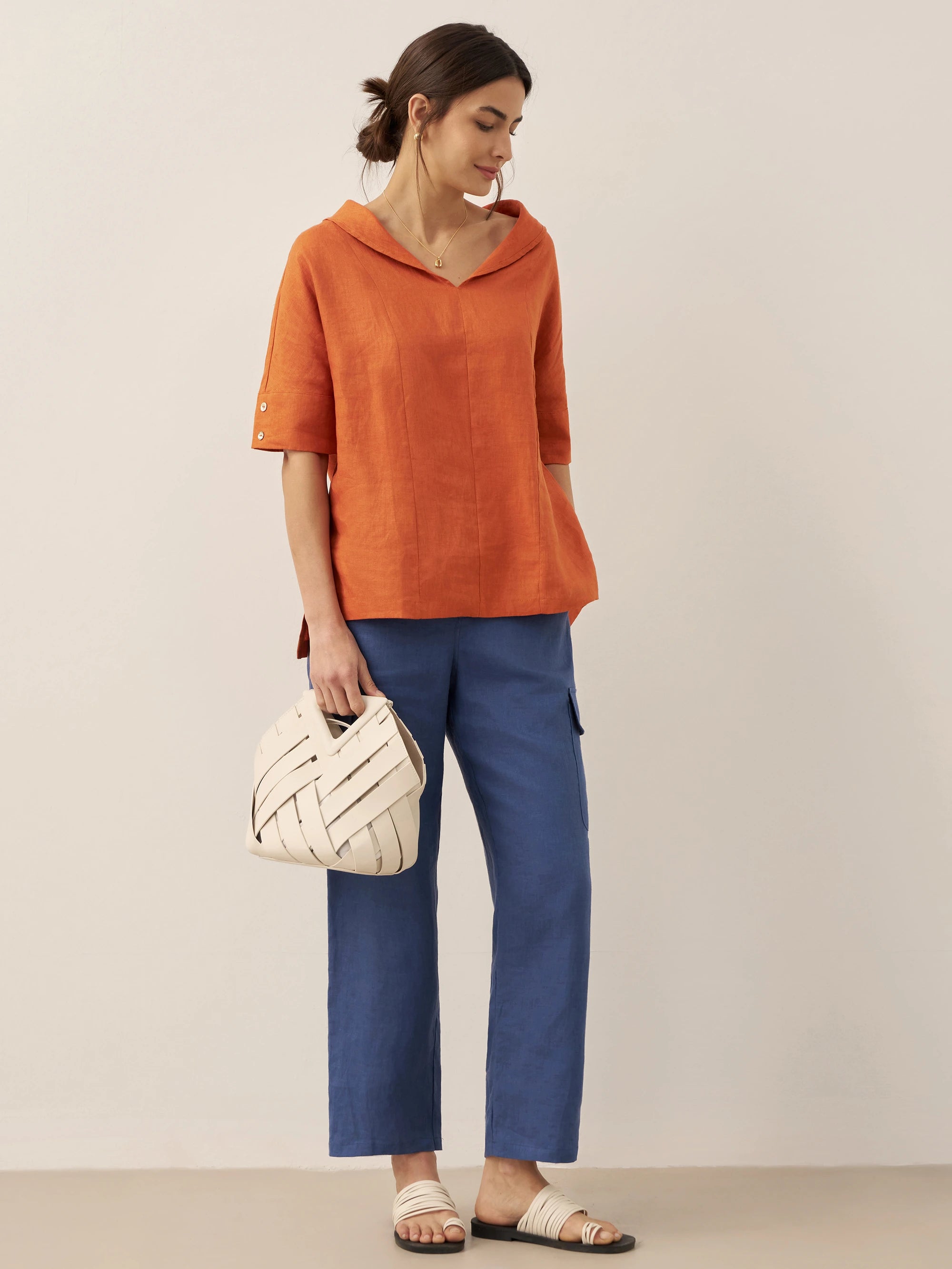 100% Linen V-Neck Short Sleeve Shirt SIERRA