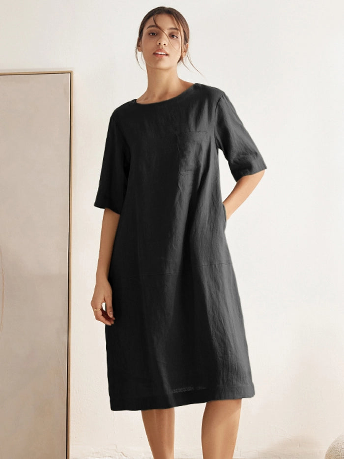 100% Linen Mid-Sleeve Maxi Dress GEORGINA