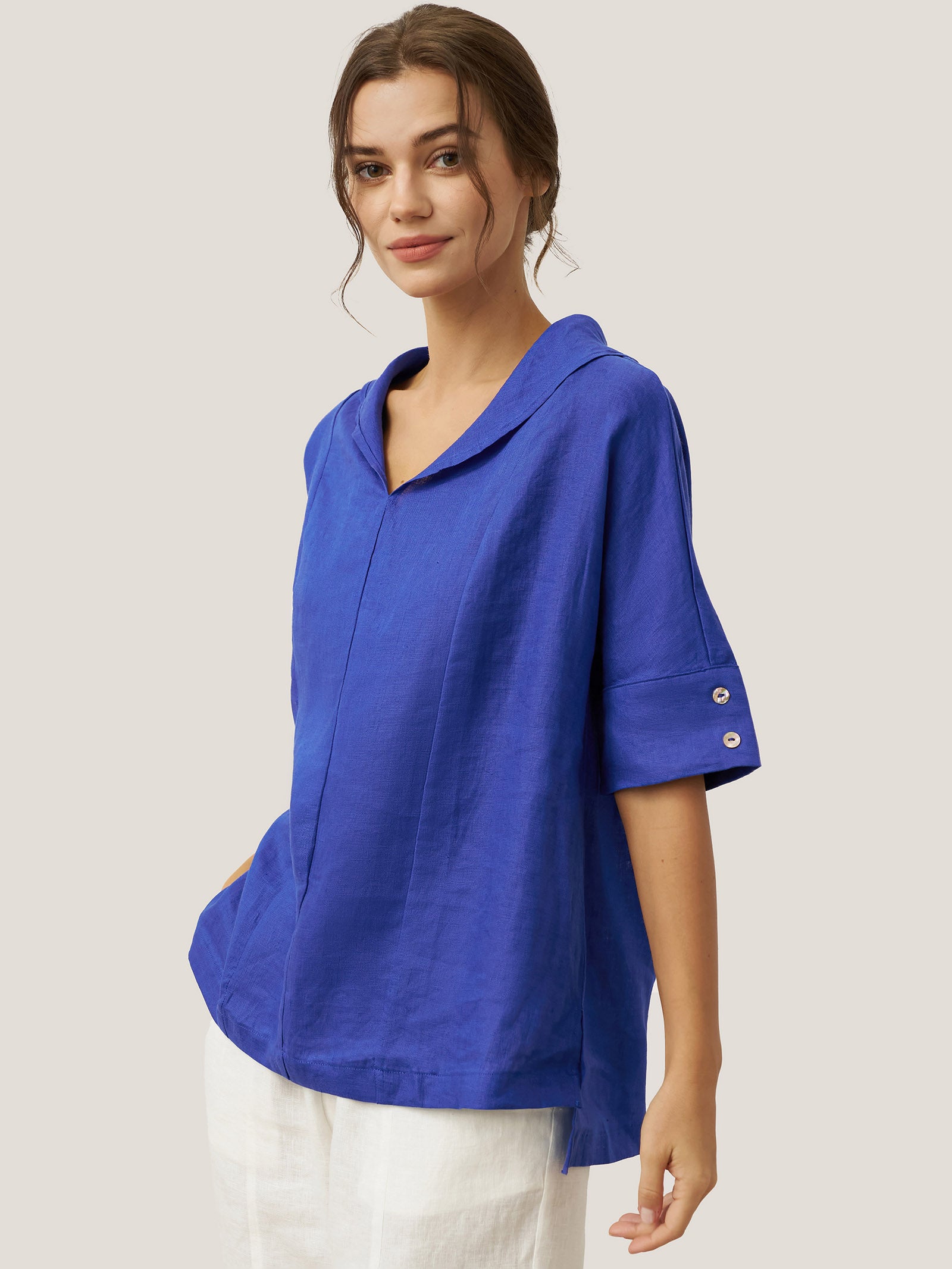 100% Linen V-Neck Short Sleeve Shirt SIERRA