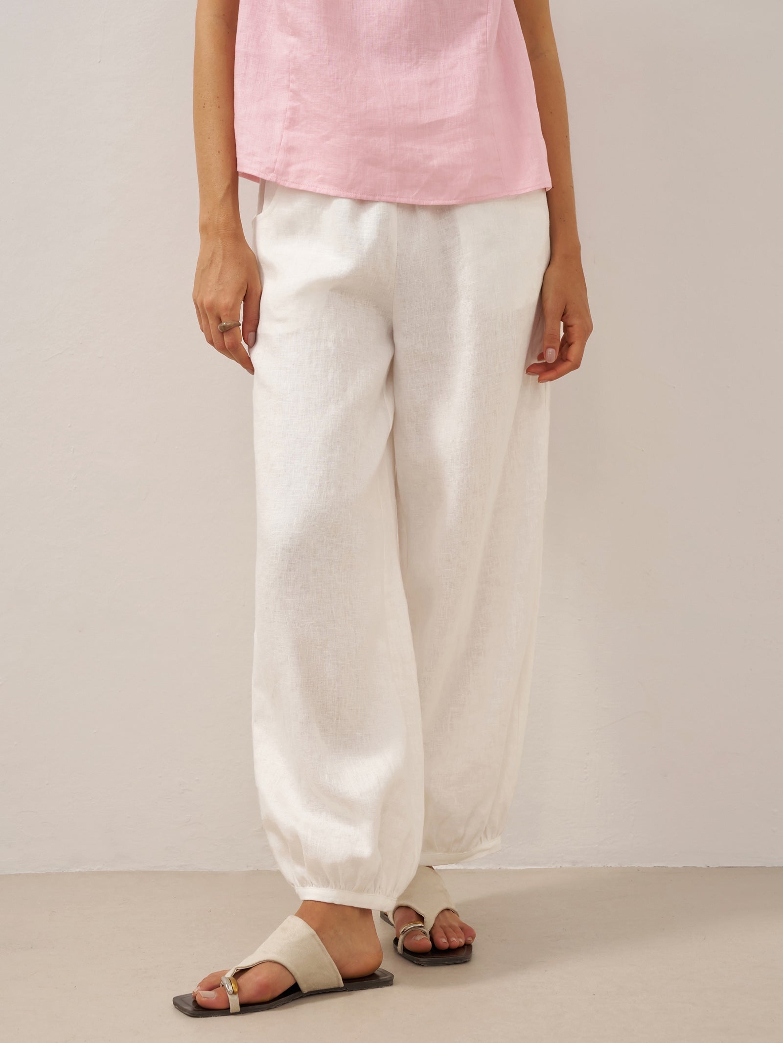 100% Linen Broad Elastic Waistband Pants TALIA
