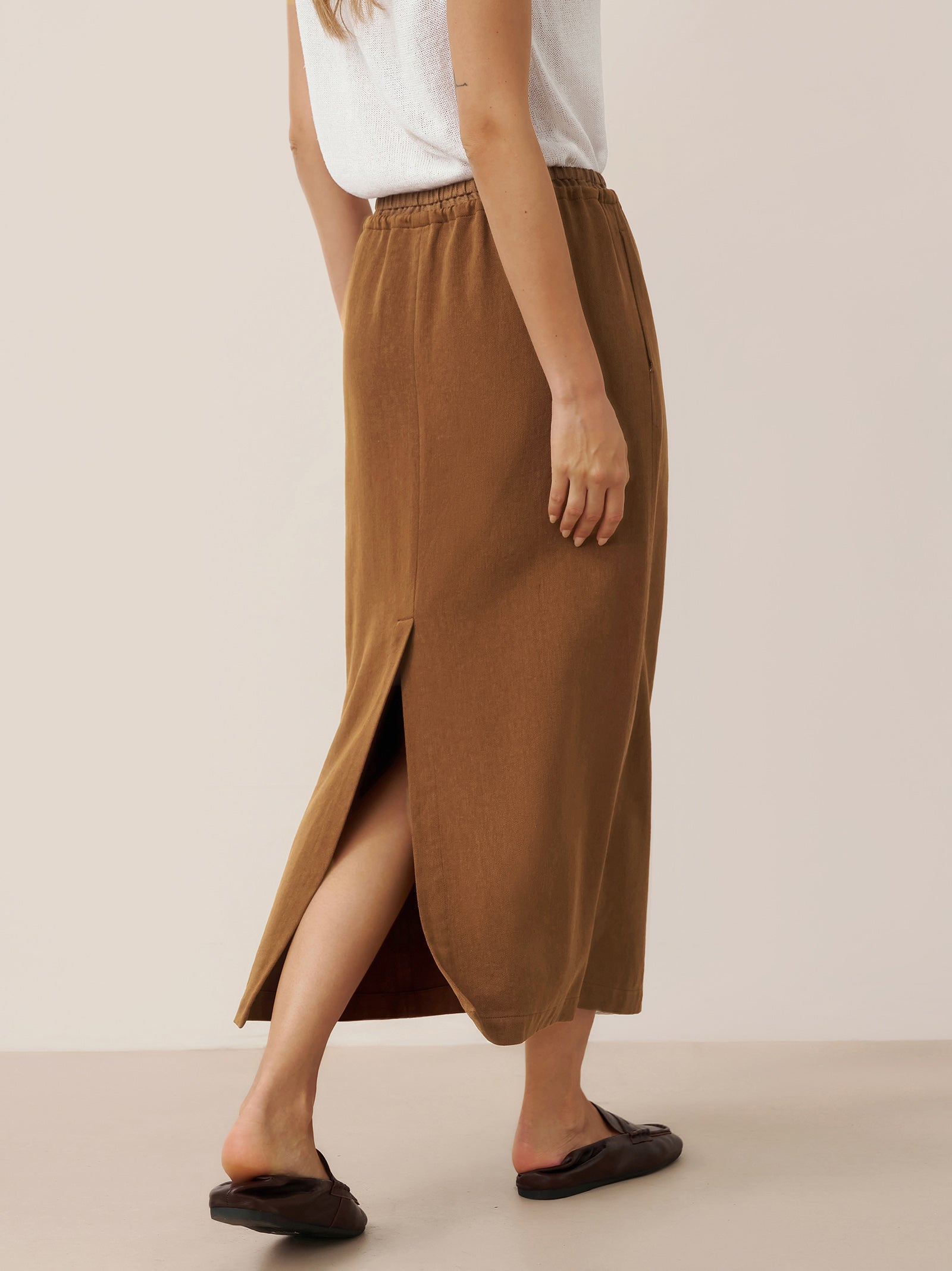 Tencel Linen Drawstring Split Maxi Skirt SAMANTHA