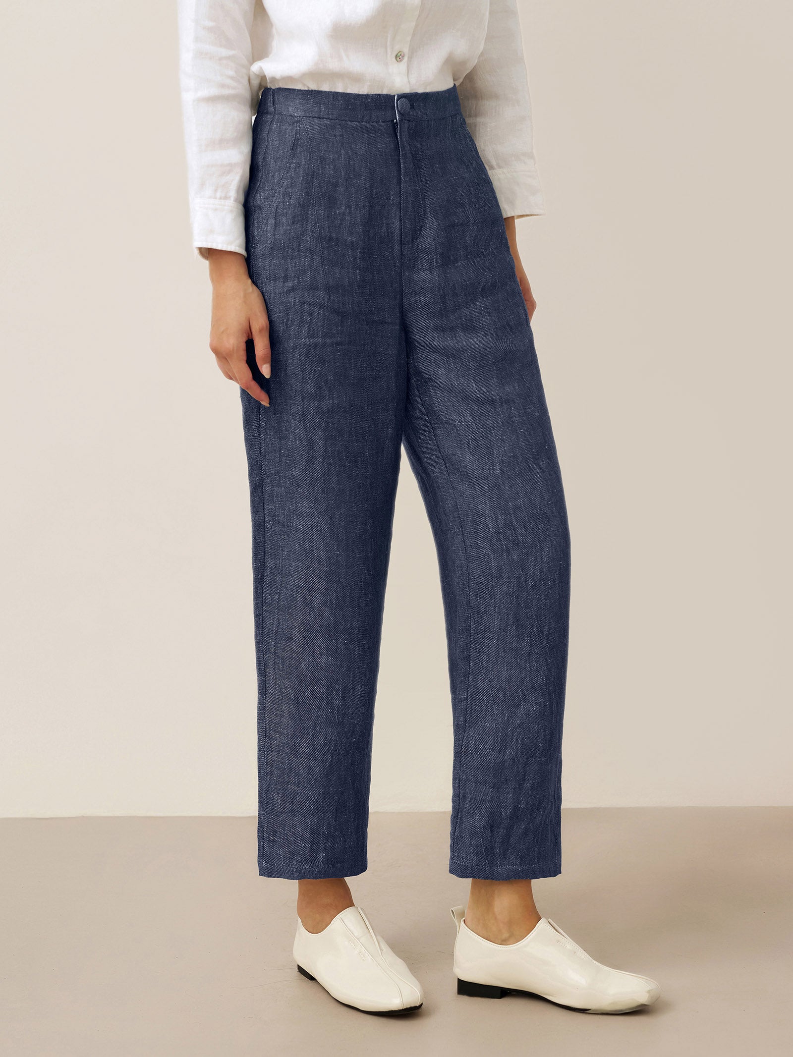 100% Linen Denim Texture Tapered Pants LAYLA