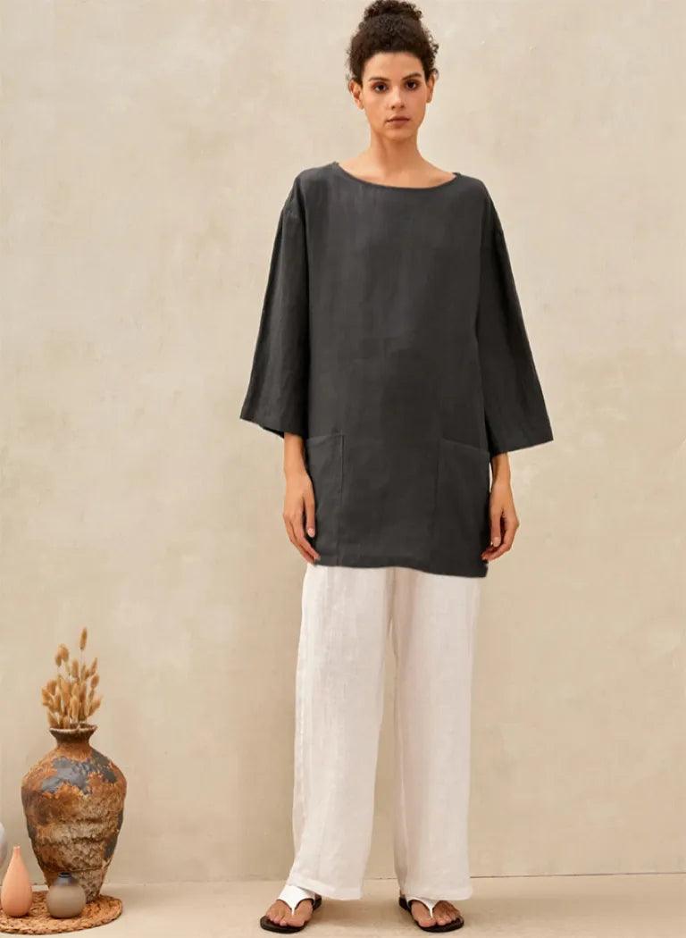 100% Linen Loose Long Shirt LILY