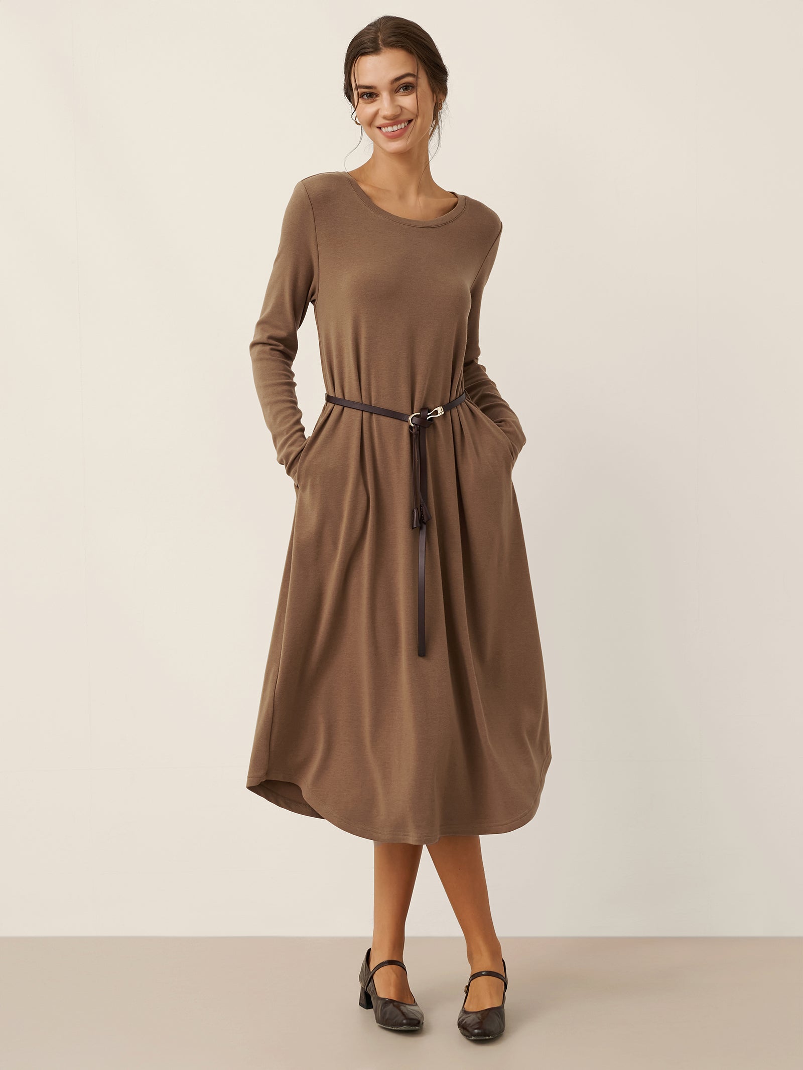 A-Line Curved Hem Stretch Maxi Dress KAYLA