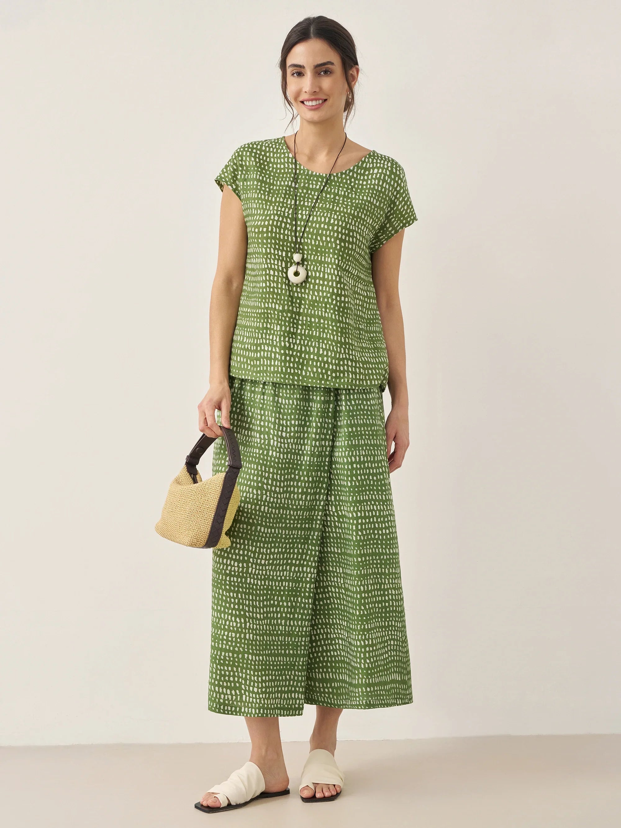 100% Linen Dot Skirt-Pants with Elastic Waist LUMI