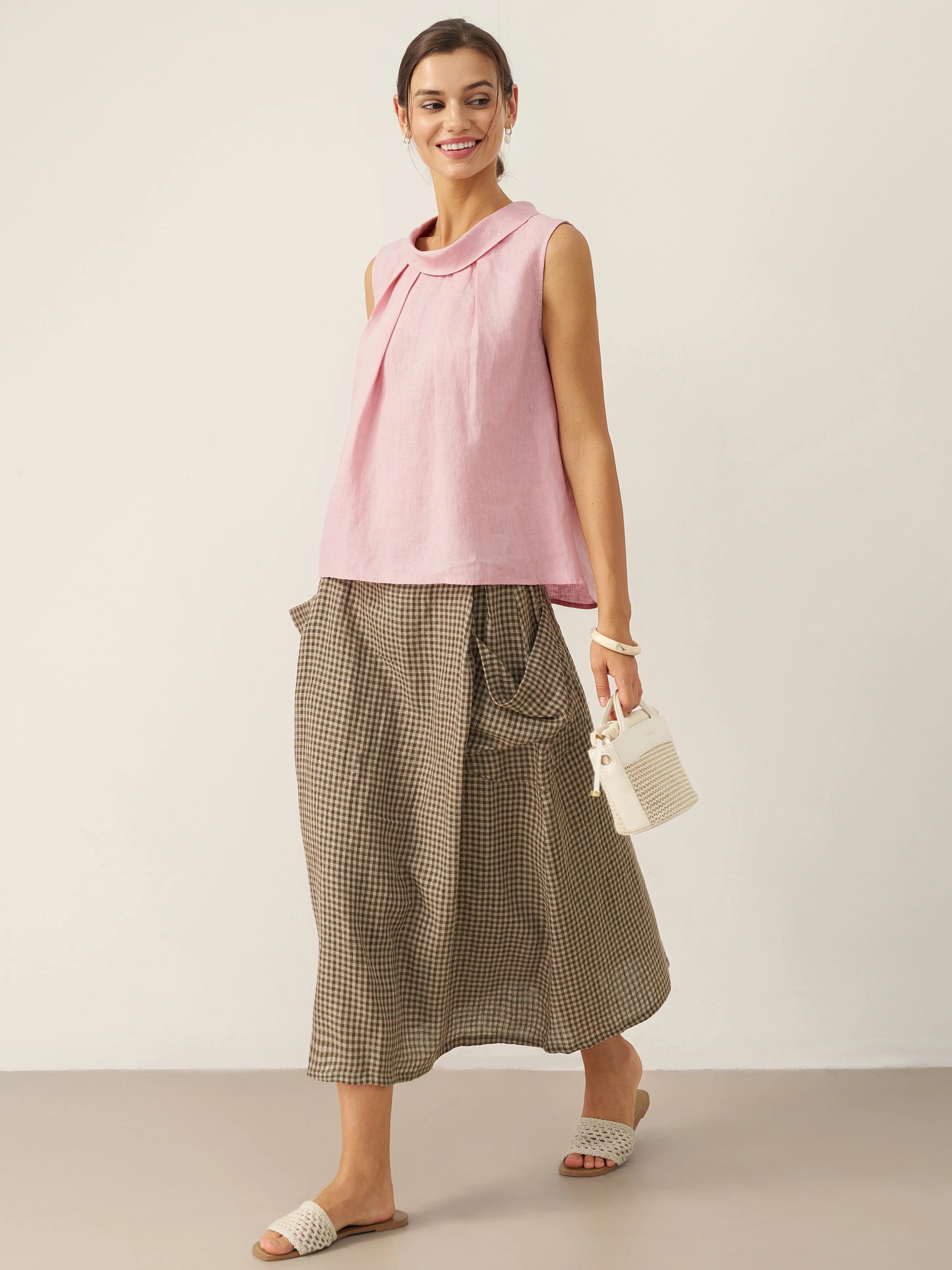 100% Linen Structured Collar Sleeveless Blouse BLAIR