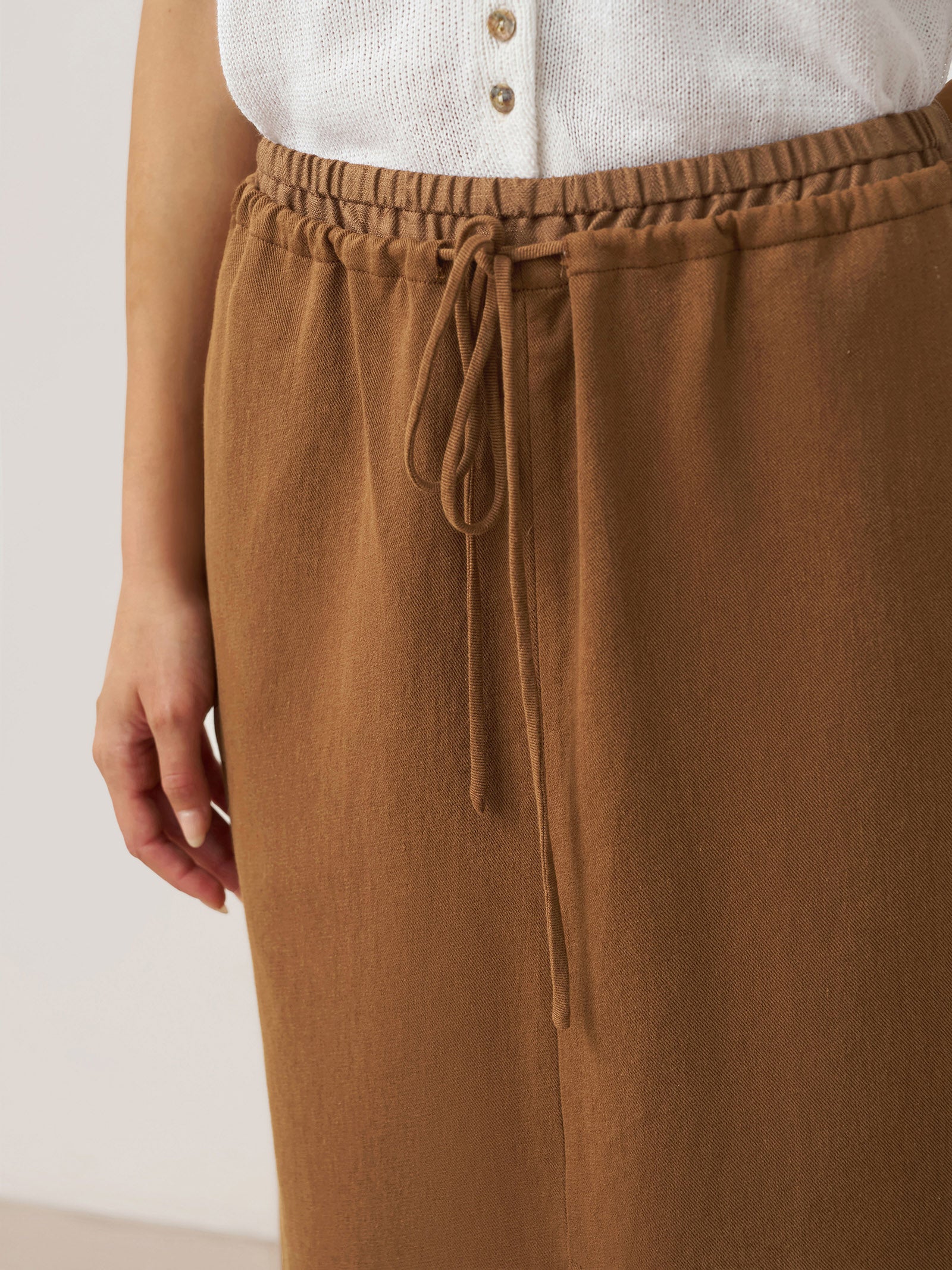Tencel Linen Drawstring Split Maxi Skirt SAMANTHA