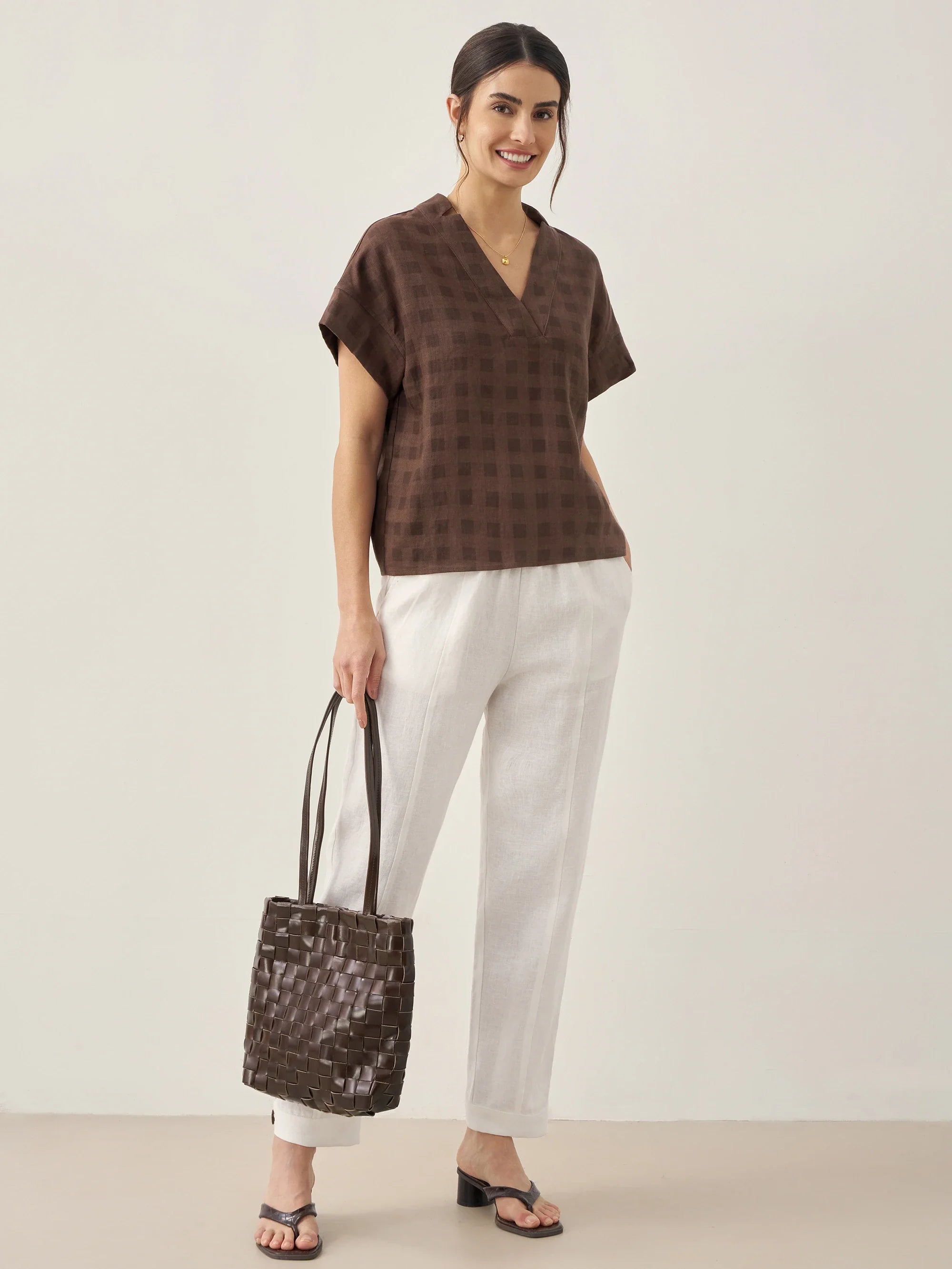 100% Linen Straight-Leg Pants with Elastic Waist PATRICE